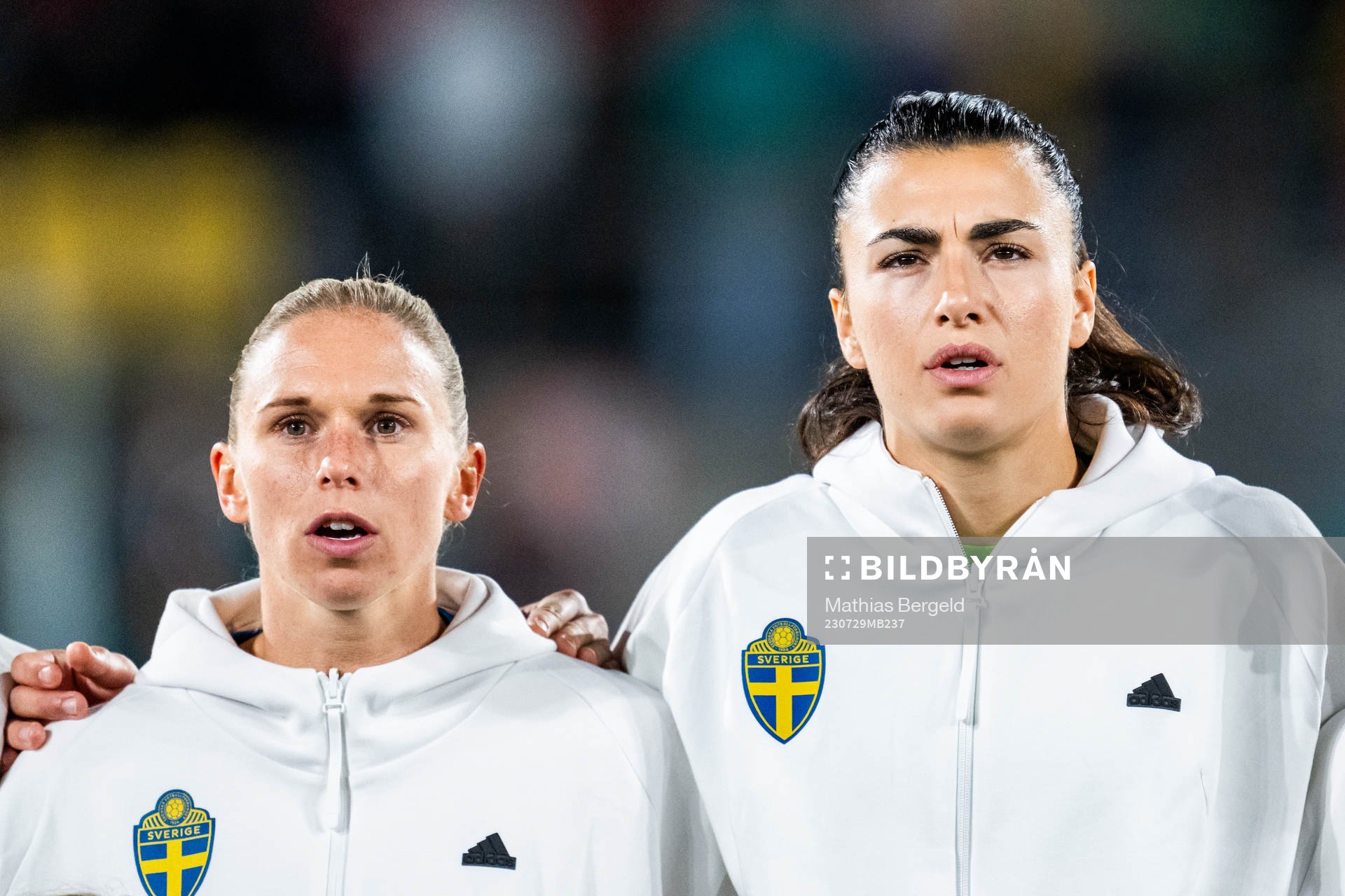 Jonna Andersson and goalkeeper Zecira Musovic of Sweden