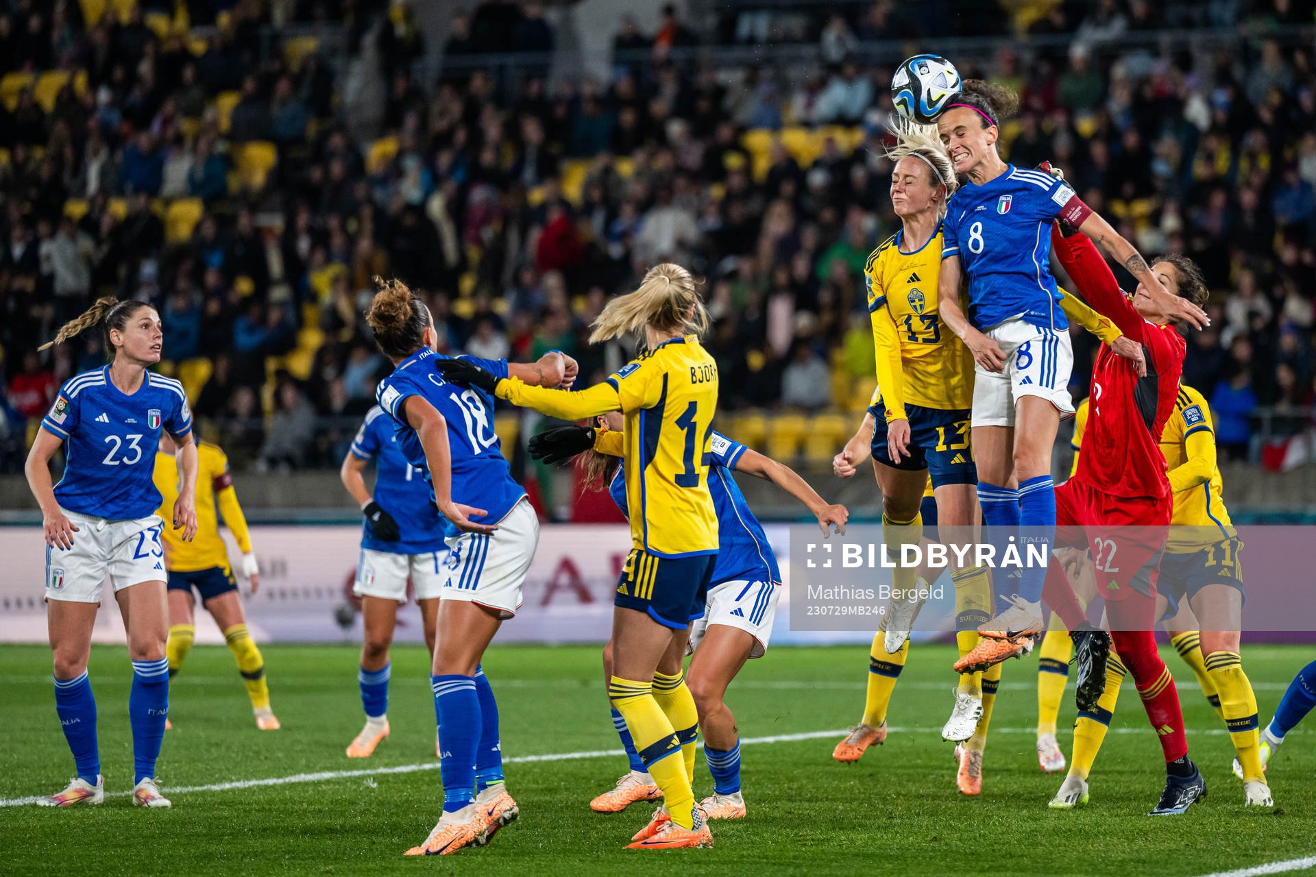Amanda Ilestedt of Sweden competes for the ball with