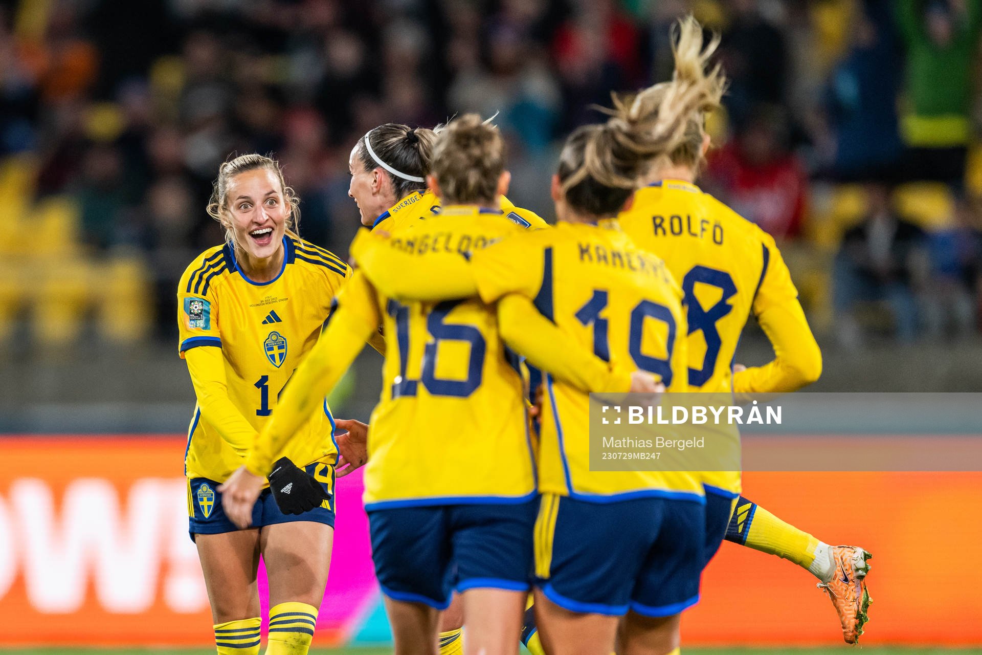 Nathalie Björn of Sweden celebrates with team mates