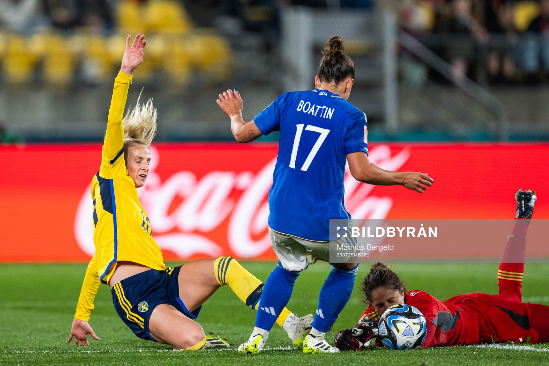 Sofia Jakobsson of Sweden competes for the ball with Lisa