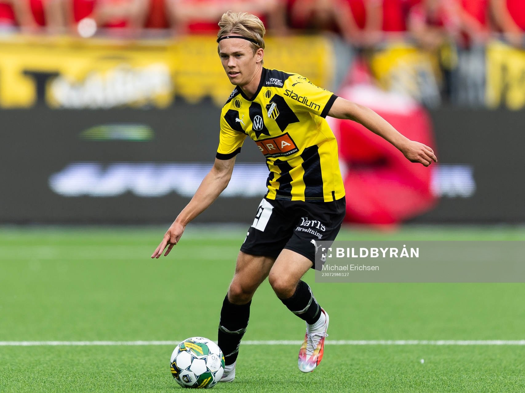 Häckens Pontus Dahbo under fotbollsmatchen i Allsvenskan mellan Häcken och Elfsborg den 29 juli 2023 i Göteborg. 