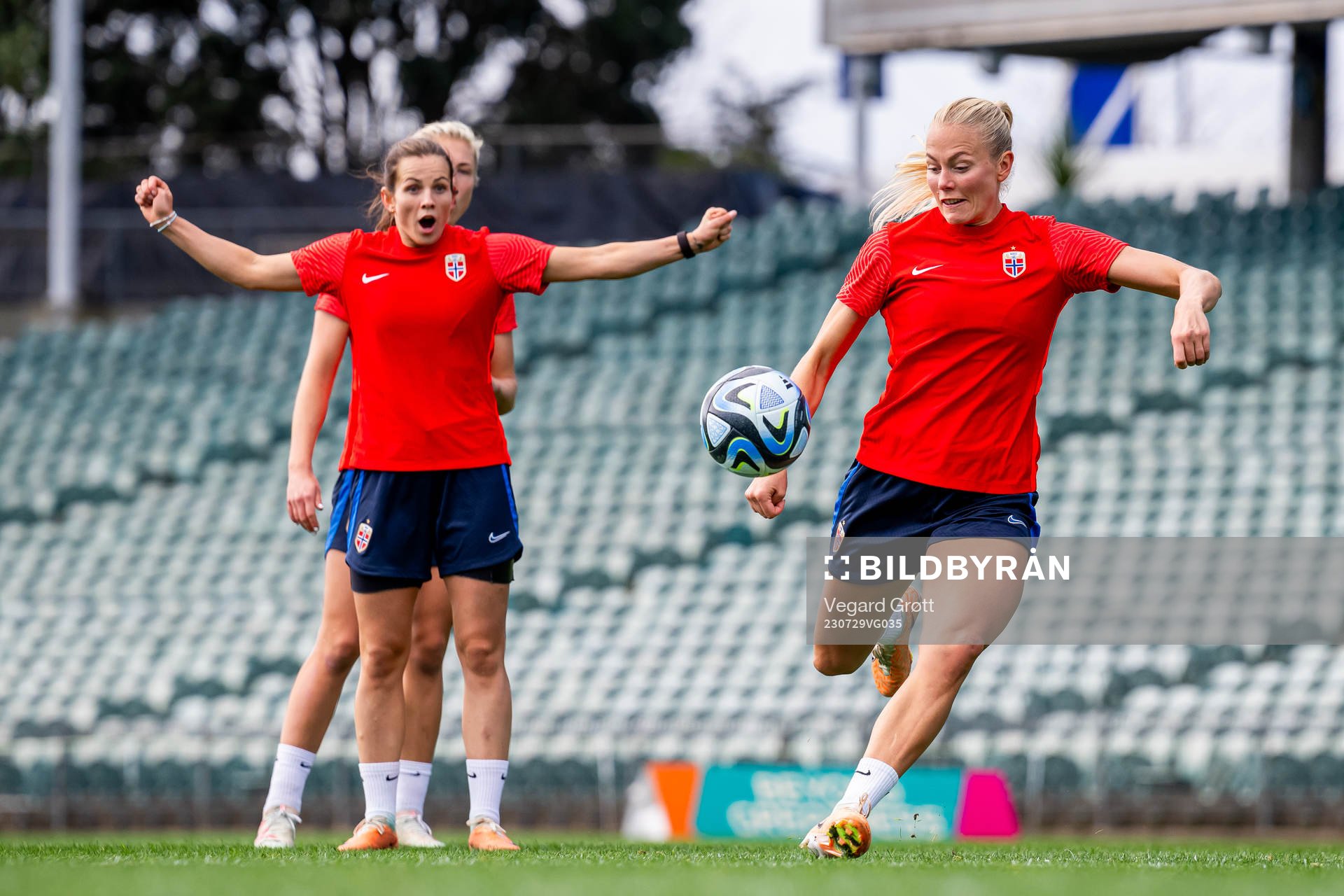 Guro Bergsvand of the Norwegian women’s national football team at a training session during the FIFA Women's World Cup on July 29, 2023 in Auckland.