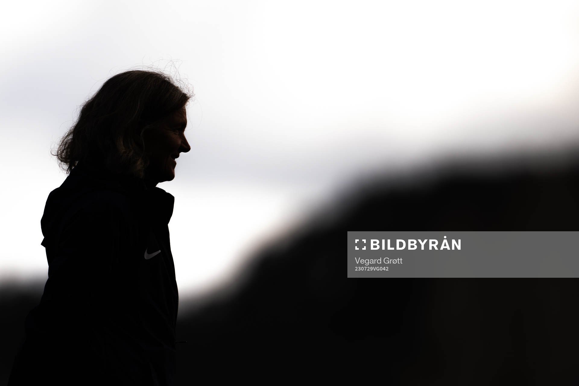 The silhouette of Hege Riise, head coach of the Norwegian