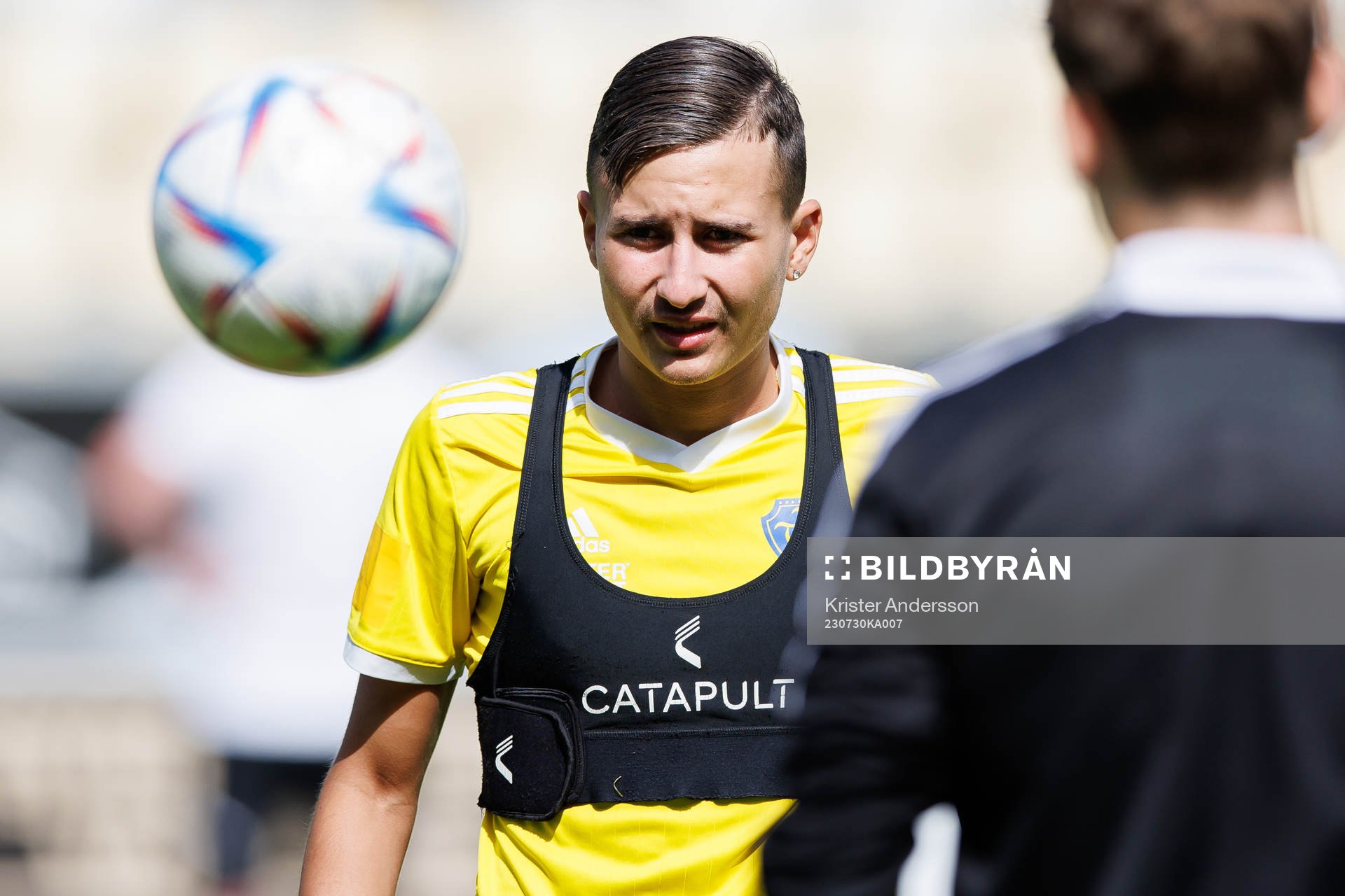 Falkenbergs Sewen Emilov inför fotbollsmatchen i Ettan södra mellan Falkenberg och Ariana den 30 juli 2023 i Falkenberg. 