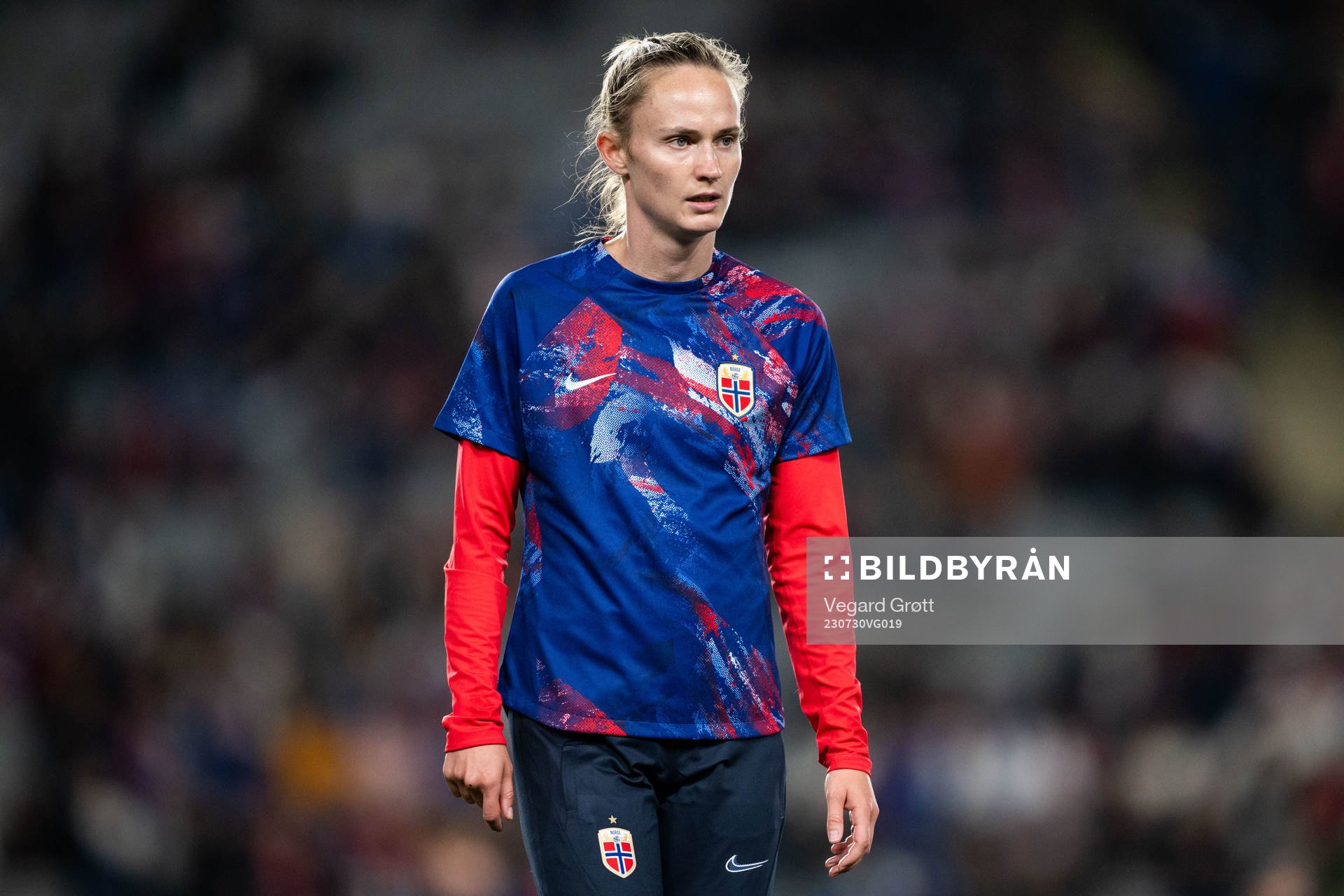 Caroline Graham Hansen of Norway during warmups ahead of the FIFA Women's World Cup football match between Norway and Philippines on July 30, 2023 in Auckland. 