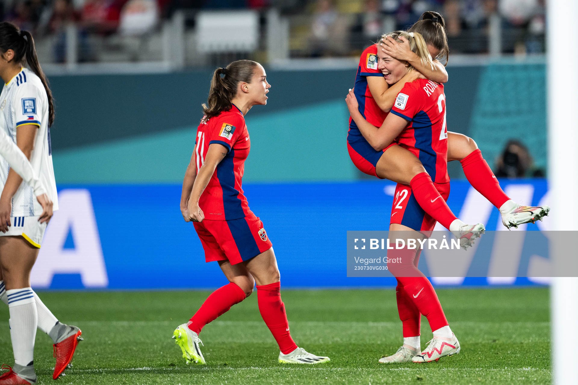 Sophie Román Haug of Norway celebrates with Emilie