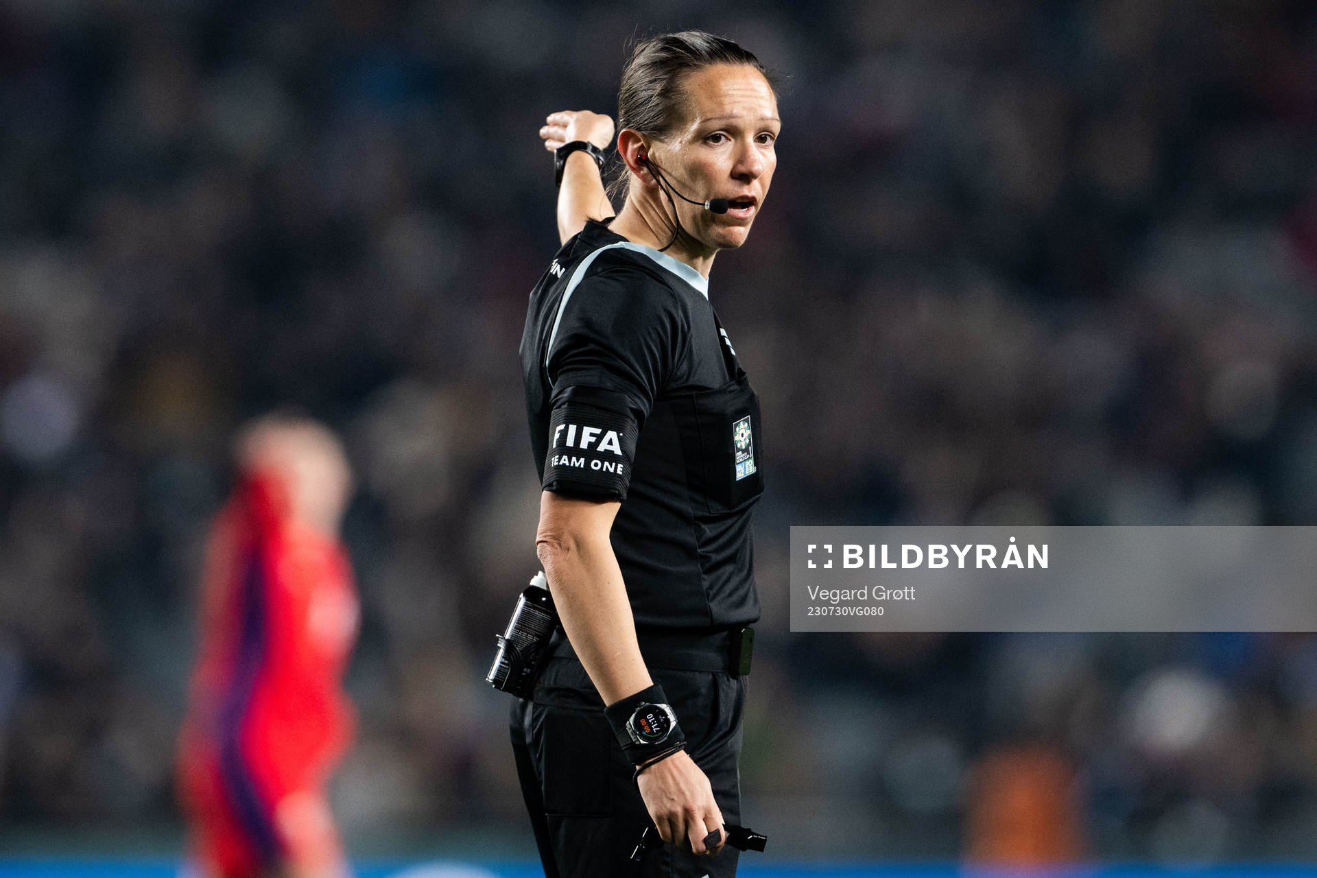 Referee Marie-Soleil Beaudoin during the FIFA Women's World Cup football match between Norway and Philippines on July 30, 2023 in Auckland.