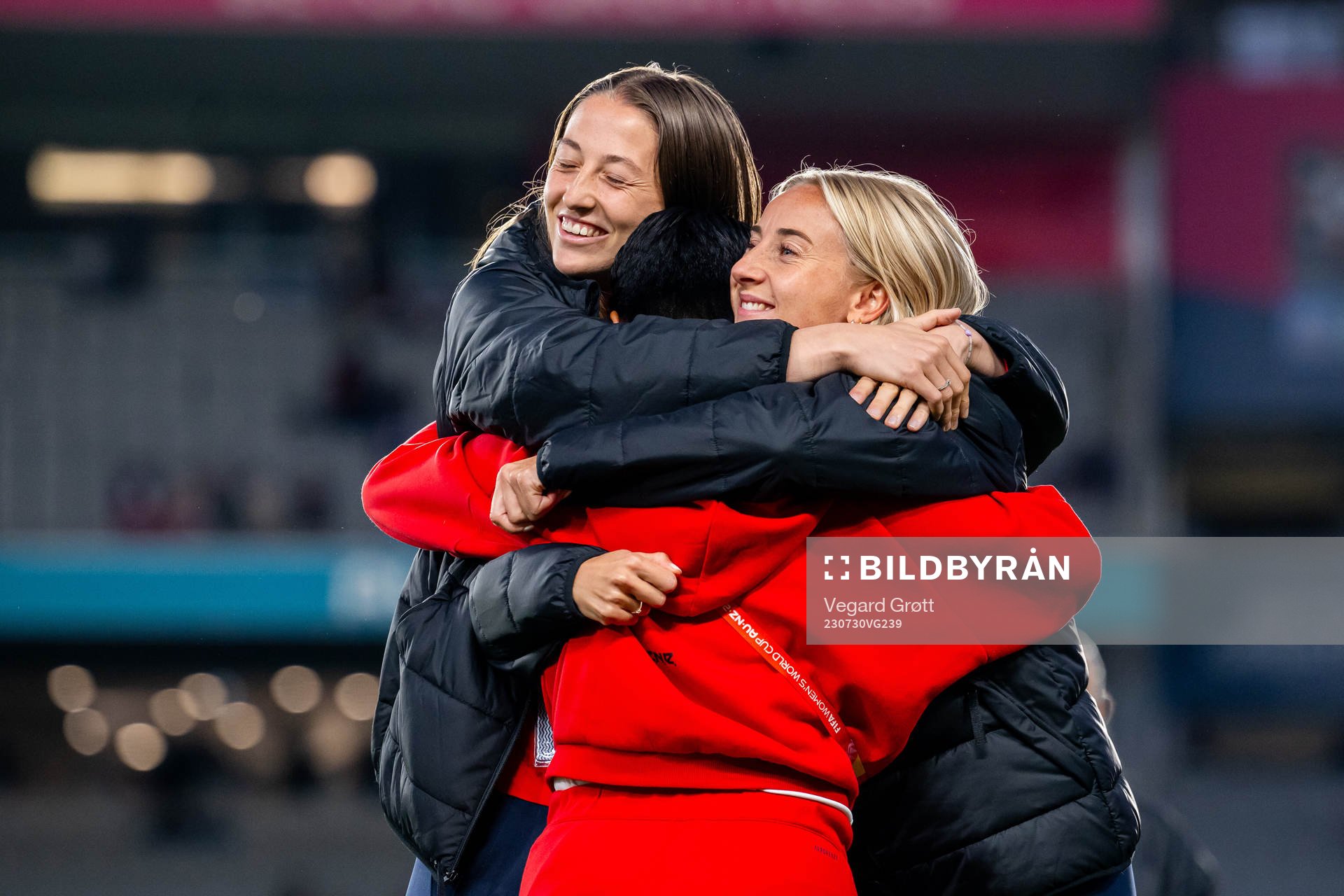 Goalkeeper Cecilie Fiskerstrand of Norway, Meryll Serrano Abrahamsen of Philippines and Anja Sønstevold of Norway ahead of the FIFA Women's World Cup football match between Norway and Philippines on July 30, 2023 in Auckland.