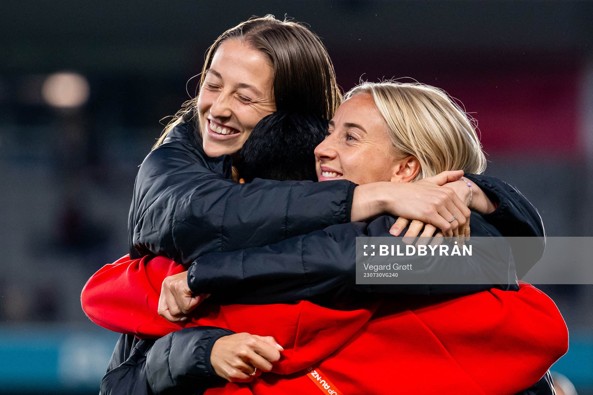 Goalkeeper Cecilie Fiskerstrand of Norway, Meryll Serrano Abrahamsen of Philippines and Anja Sønstevold of Norway ahead of the FIFA Women's World Cup football match between Norway and Philippines on July 30, 2023 in Auckland.