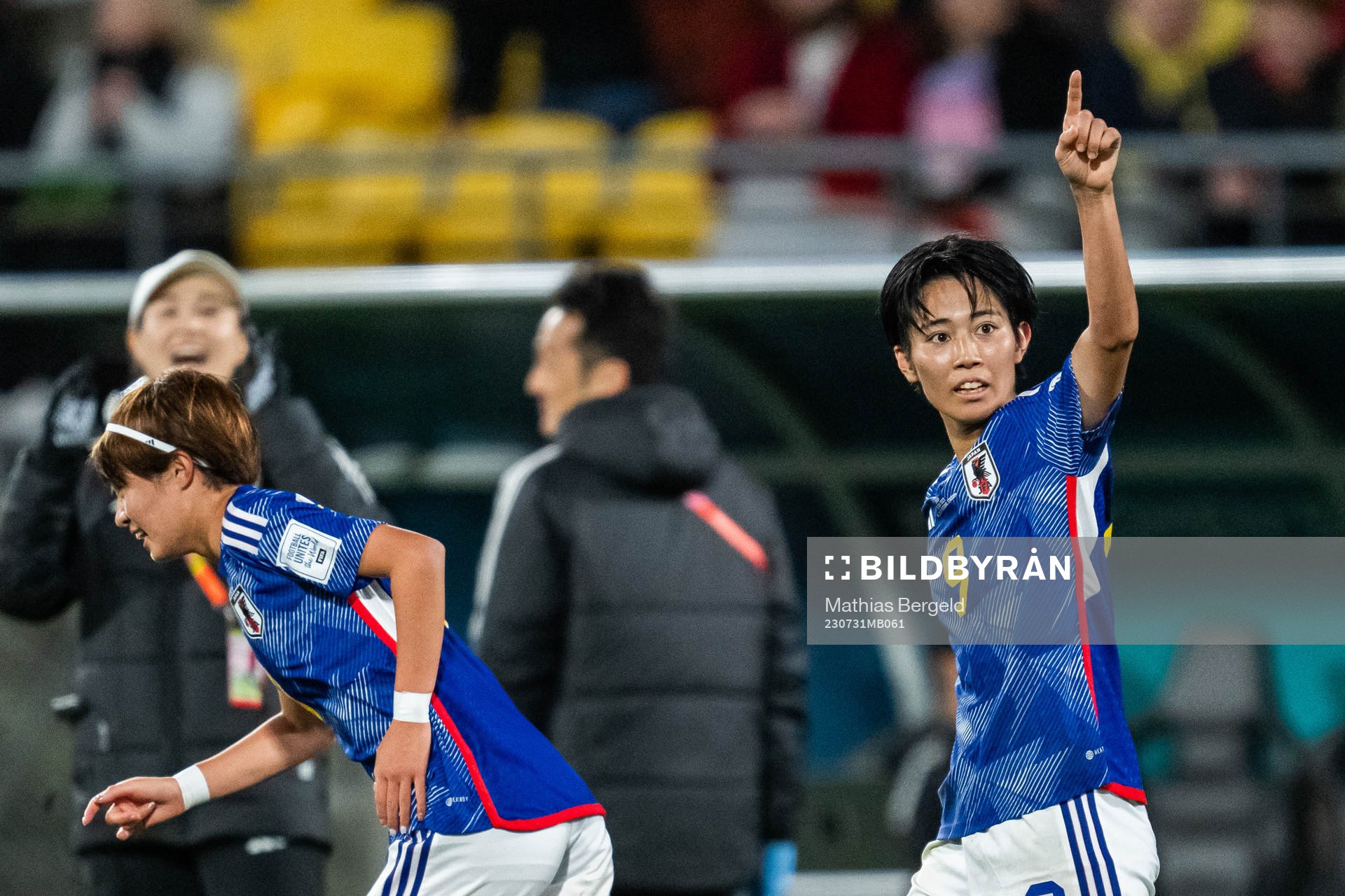 Riko Ueki of Japan celebrates after scoring 2-0 during the FIFA Women's World Cup football match between Japan and Spain on July 31, 2023 in Wellington.