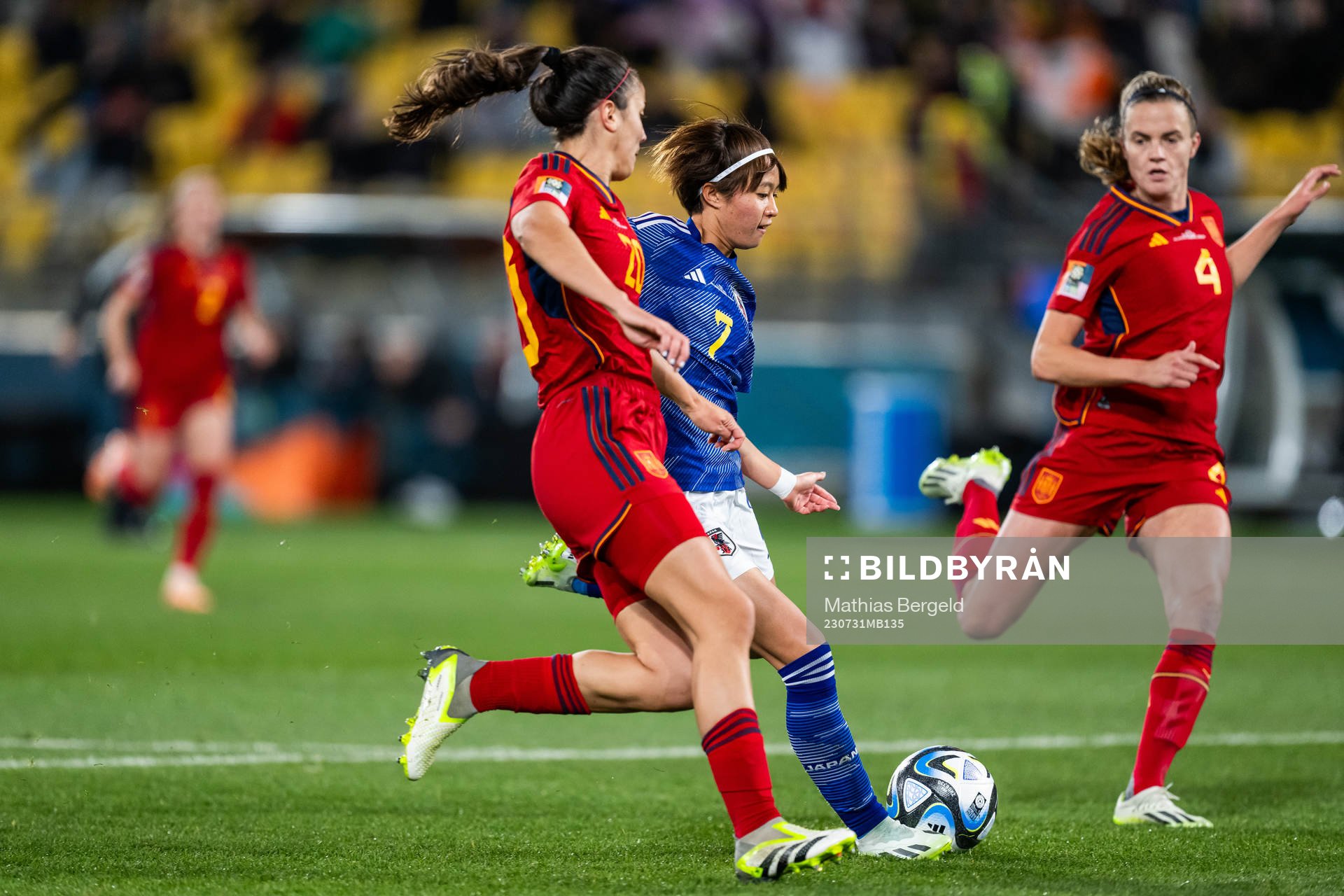 Hinata Miyazawa of Japan scores 1-0 competing with Rocia