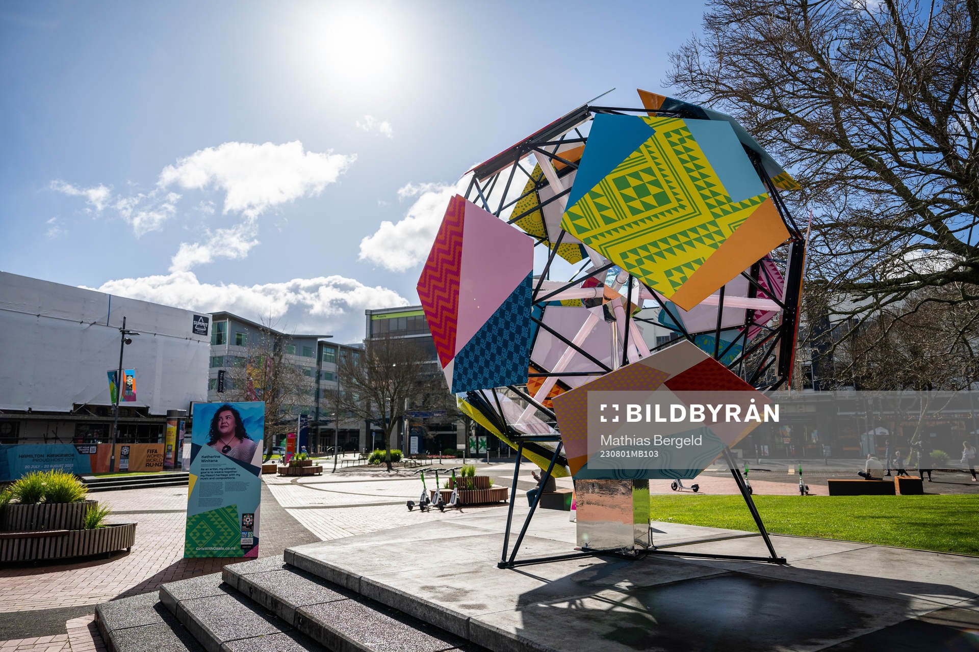 General view of a sculpture in Hamilton Square as part of