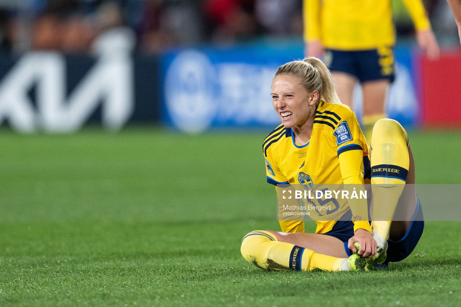 Rebecka Blomqvist of Sweden in pain
