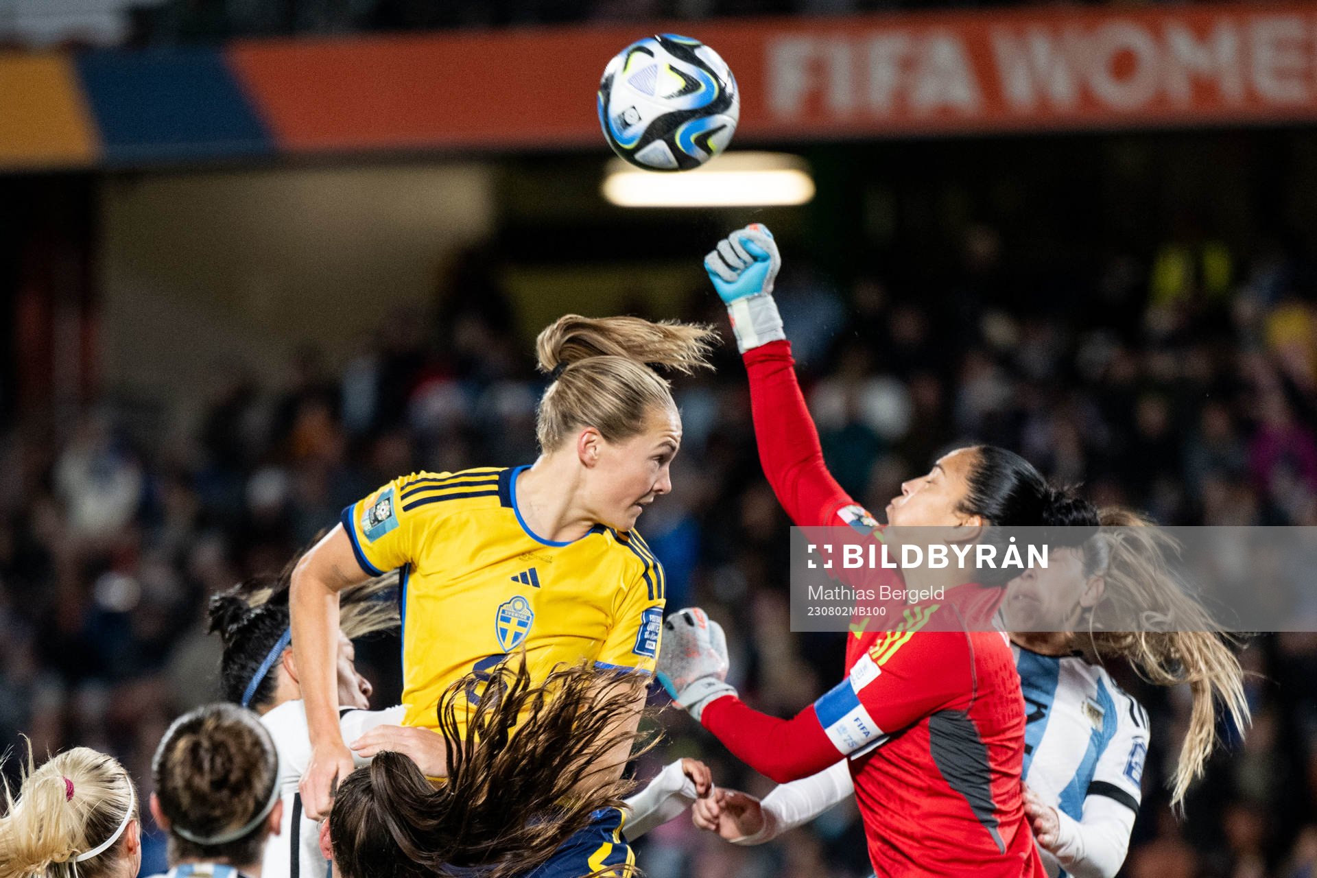 Magdalena Eriksson of Sweden and goalkeeper Vanina Correa