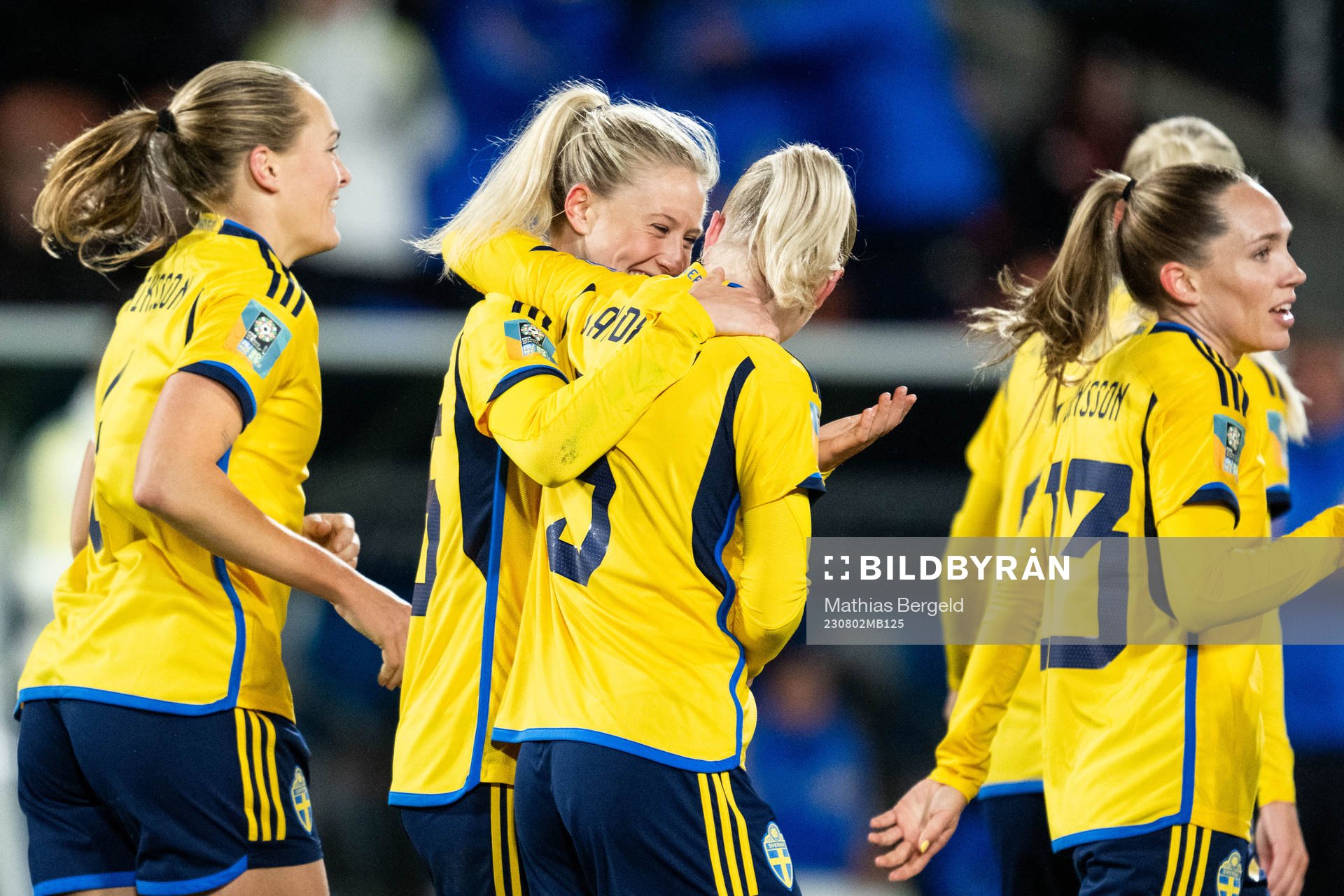 Rebecka Blomqvist of Sweden celebrates with Anna Sandberg