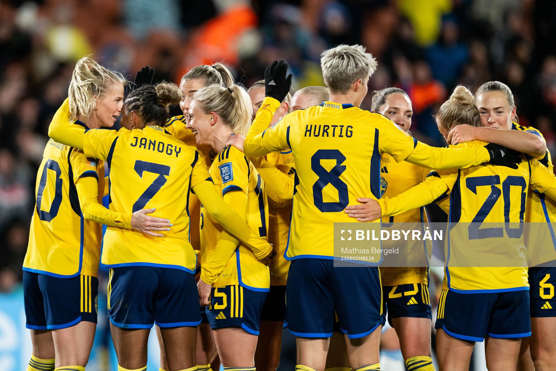 Rebecka Blomqvist of Sweden celebrates with team mates