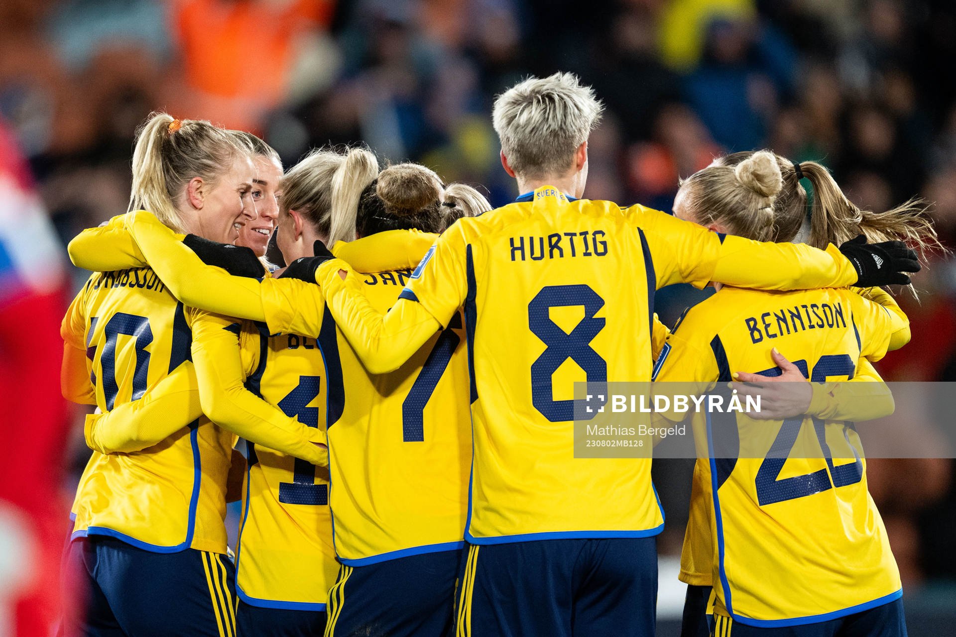 Rebecka Blomqvist of Sweden celebrates with team mates