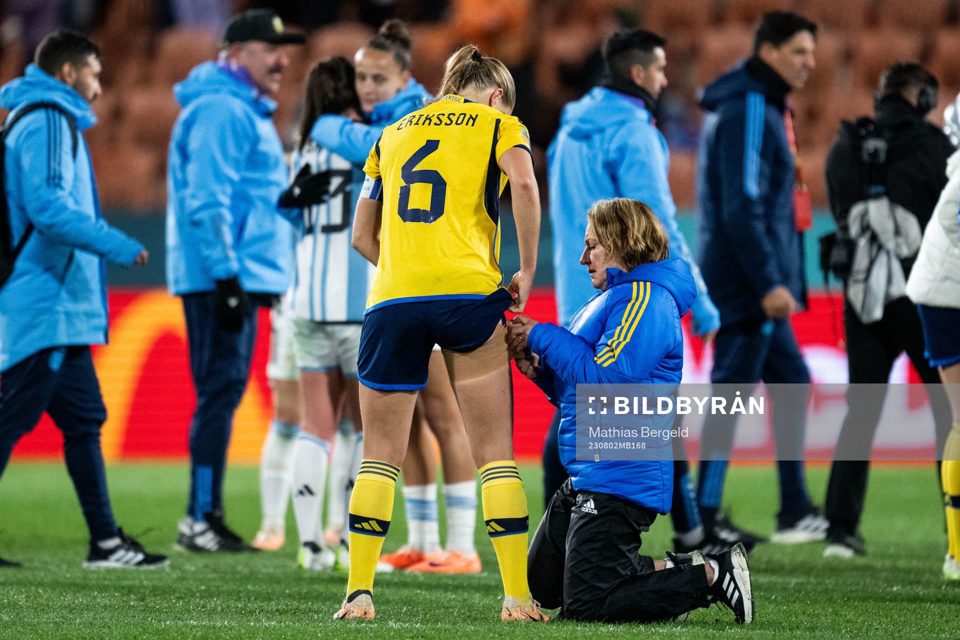 Magdalena Eriksson of Sweden receives medical attention by