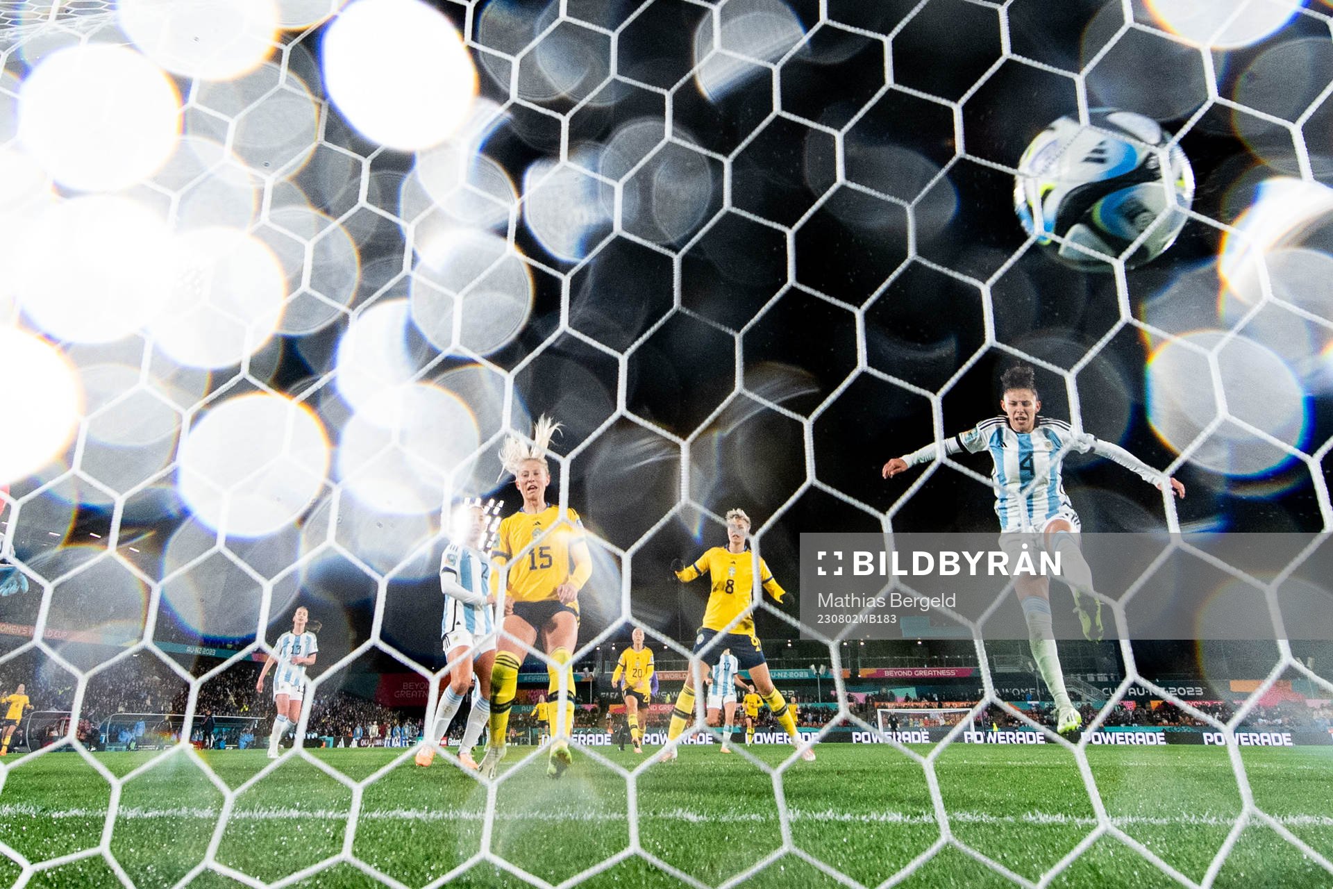 Rebecka Blomqvist of Sweden scores 0-1 and Julieta Cruz of