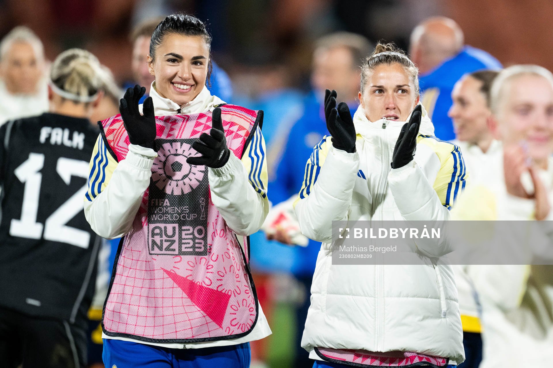 Goalkeeper Zecira Musovic and Filippa Angeldahl of Sweden