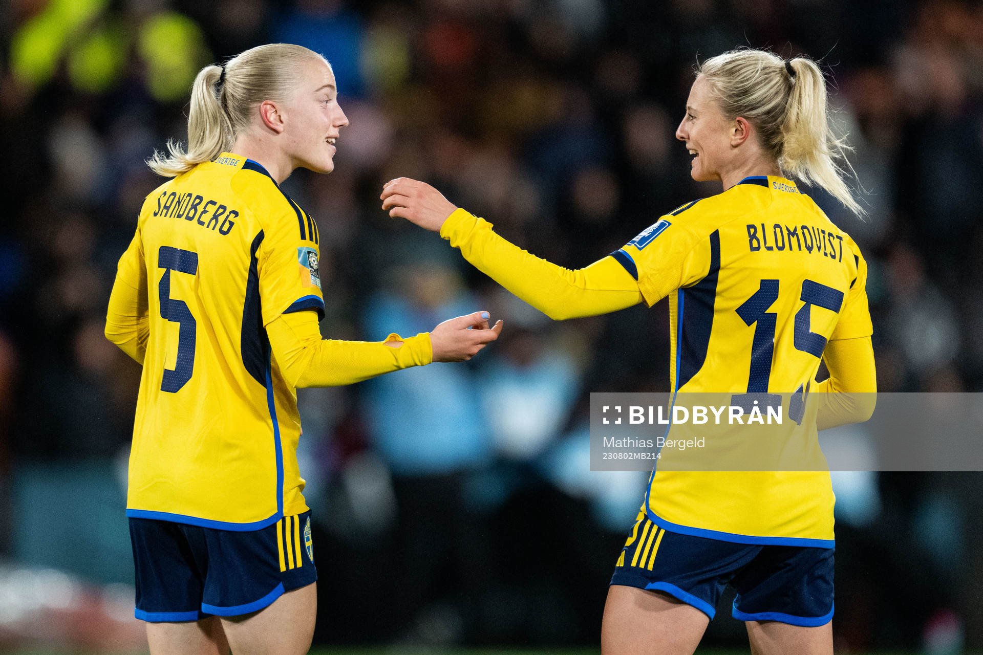 Rebecka Blomqvist of Sweden celebrates with Anna Sandberg