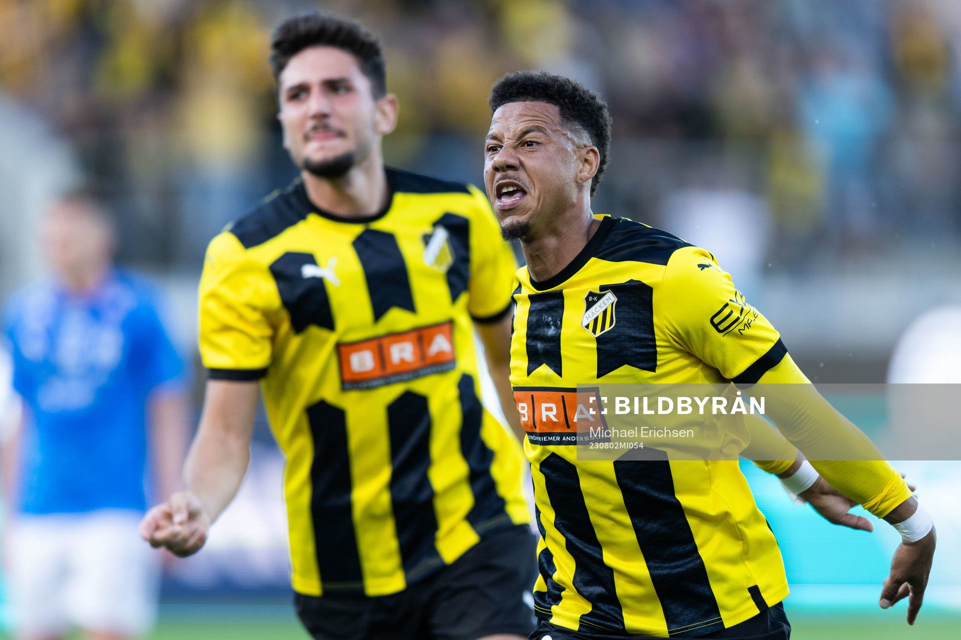 Tobias Sana of Häcken celebrates with Filip Trpcevski