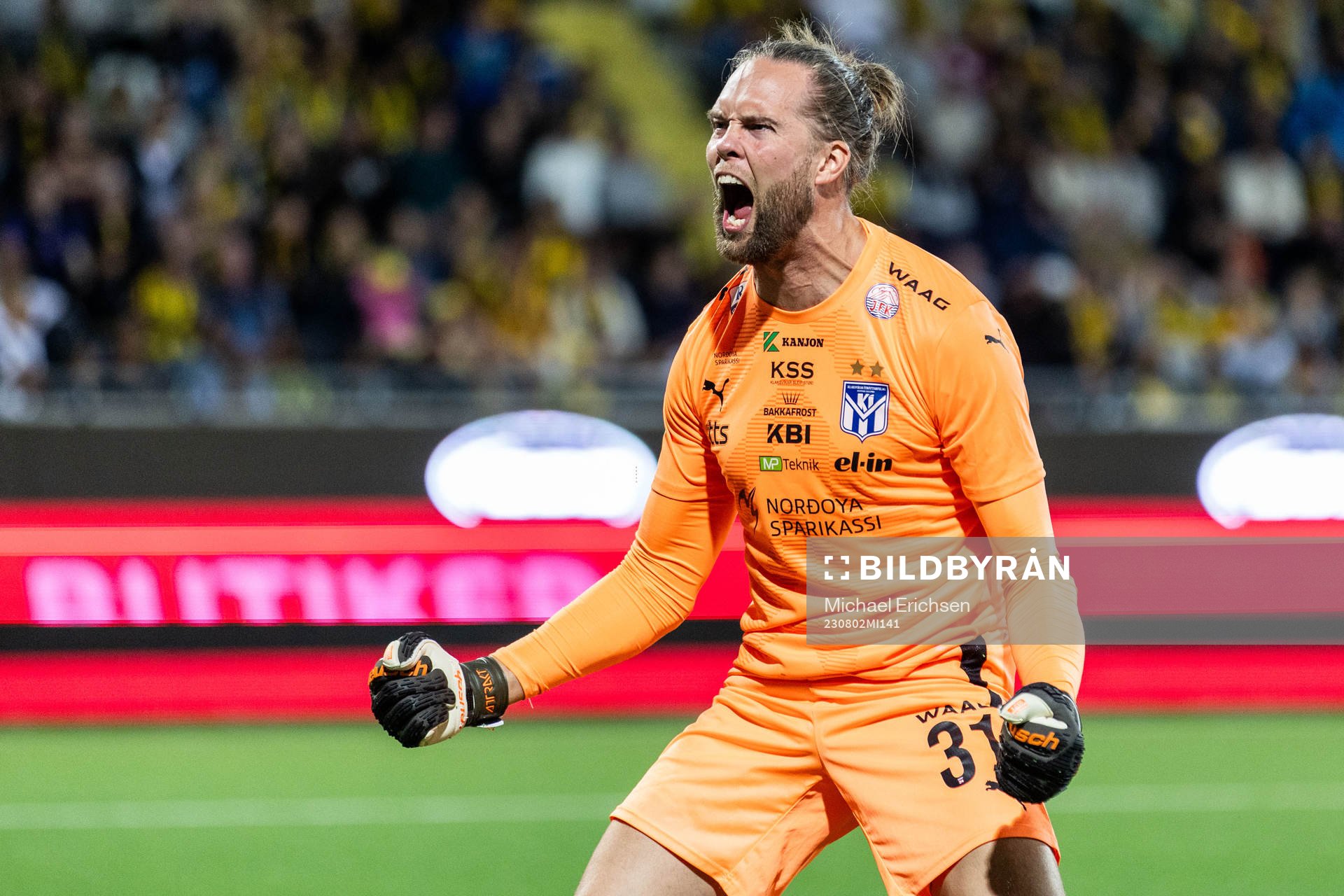 Goalkeeper Jonatan Johansson of Klaksvik celebrates