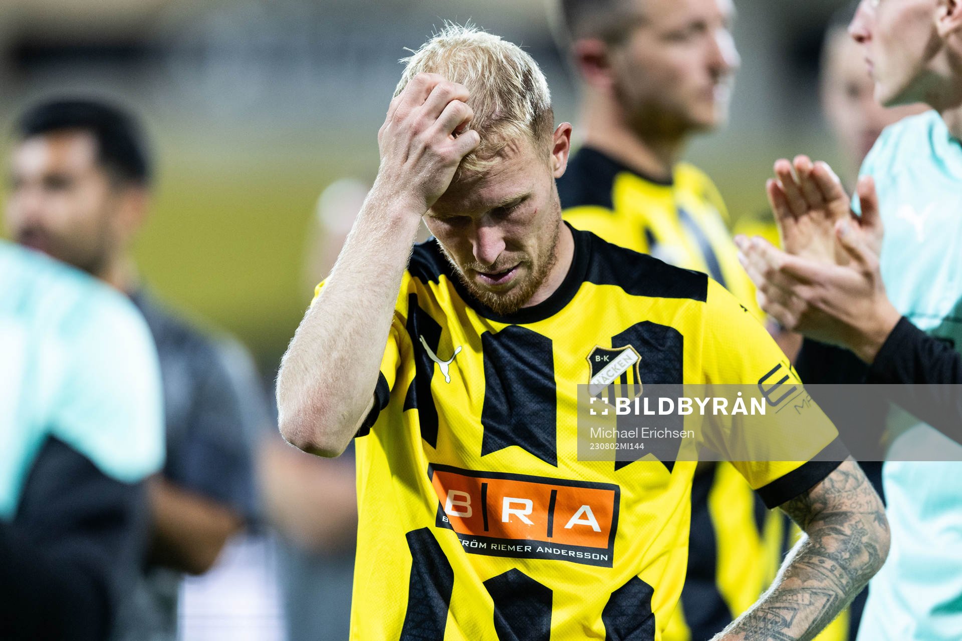 Mikkel Rygaard Jensen of Häcken looks dejected