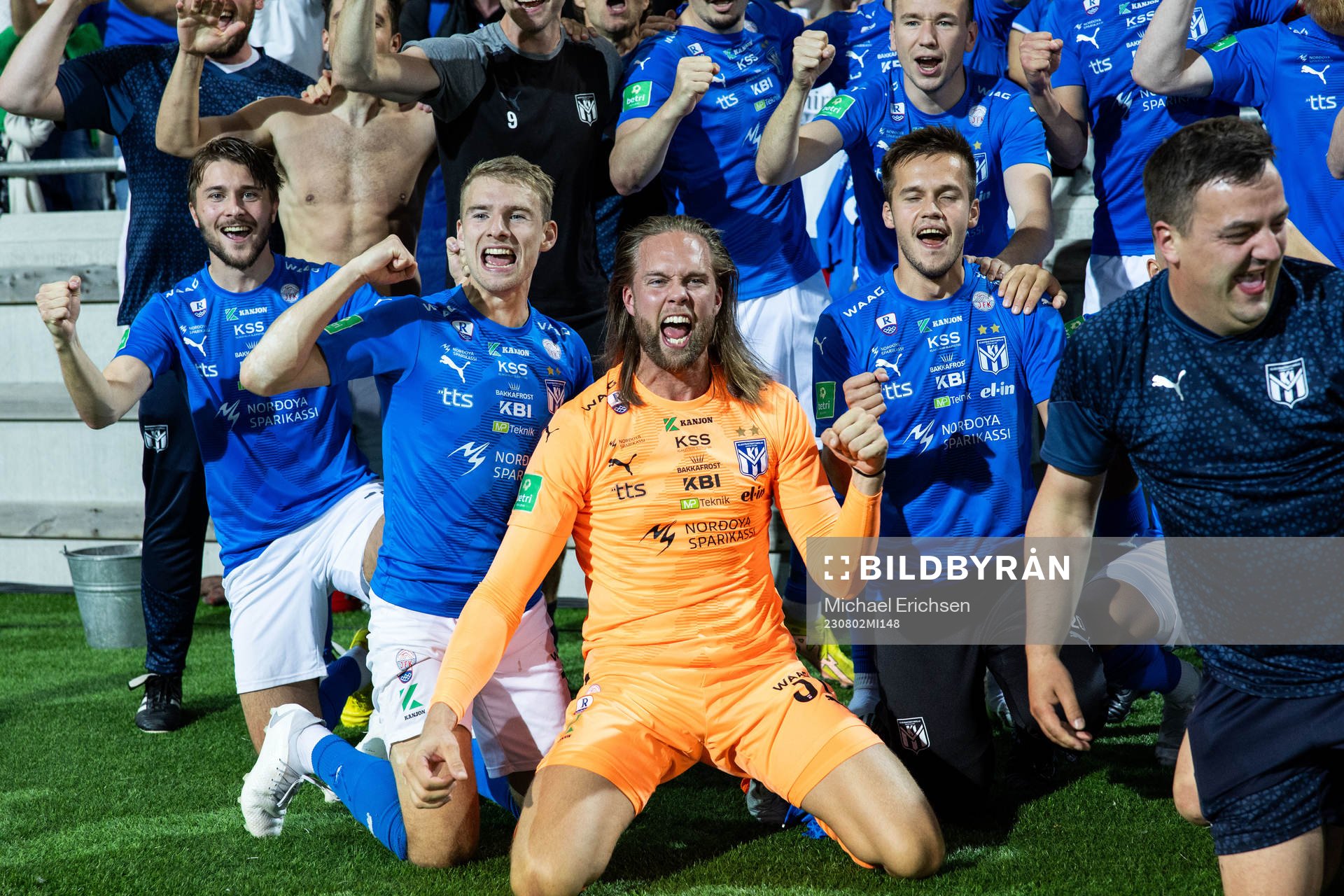 Goalkeeper Jonatan Johansson of Klaksvik celebrates with