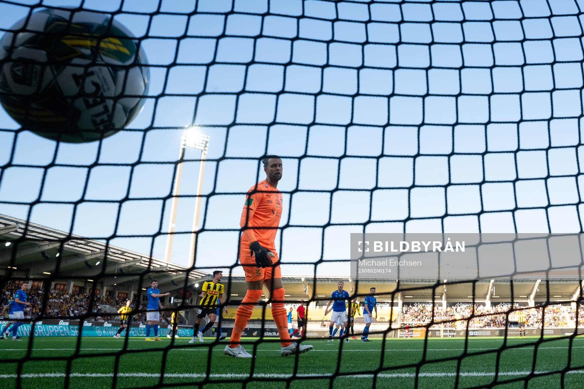 Tobias Sana of Häcken scores 1-1 behind goalkeeper Nils