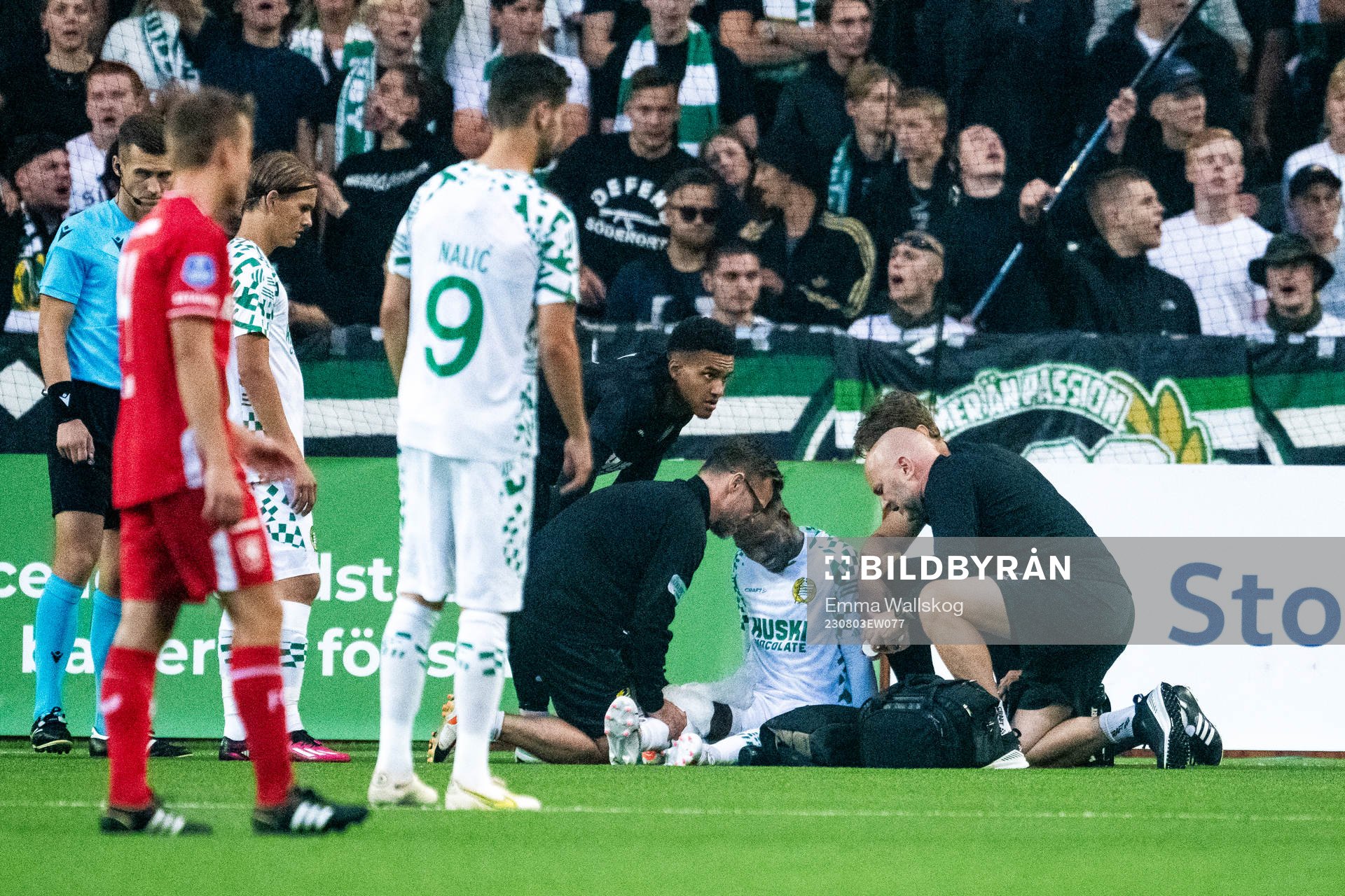 Shaquille Pinas of Hammarby recieves medical attention