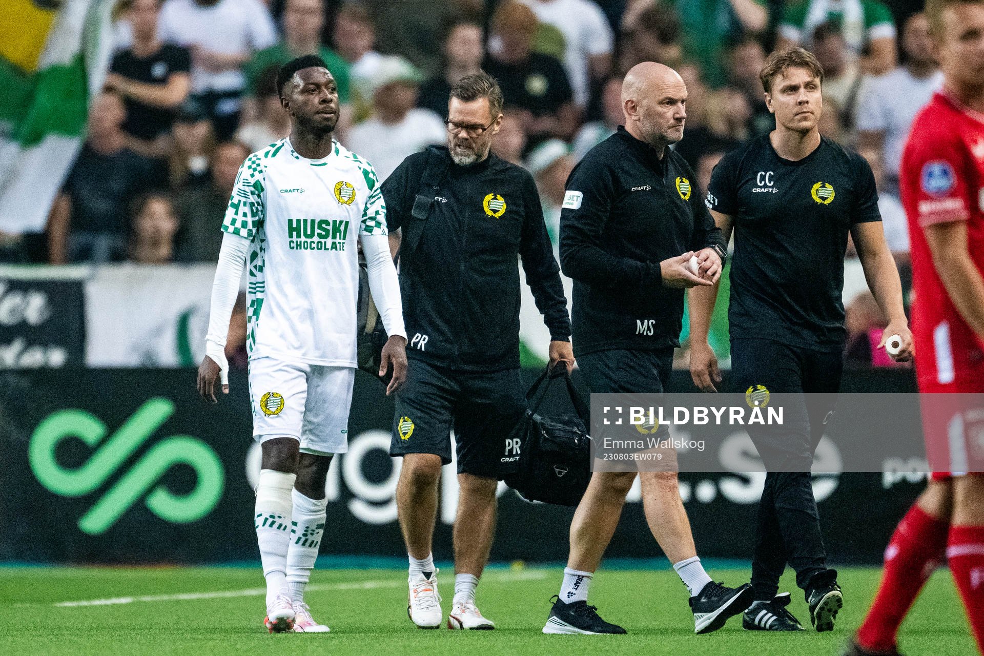 Shaquille Pinas of Hammarby leaves the pitch injured