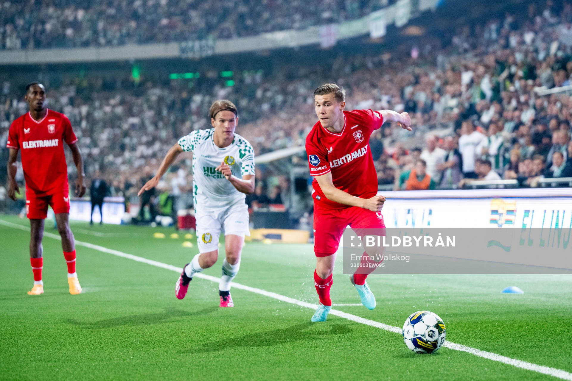 Markus Karlsson of Hammarby and Alfons Sampsted of Twente