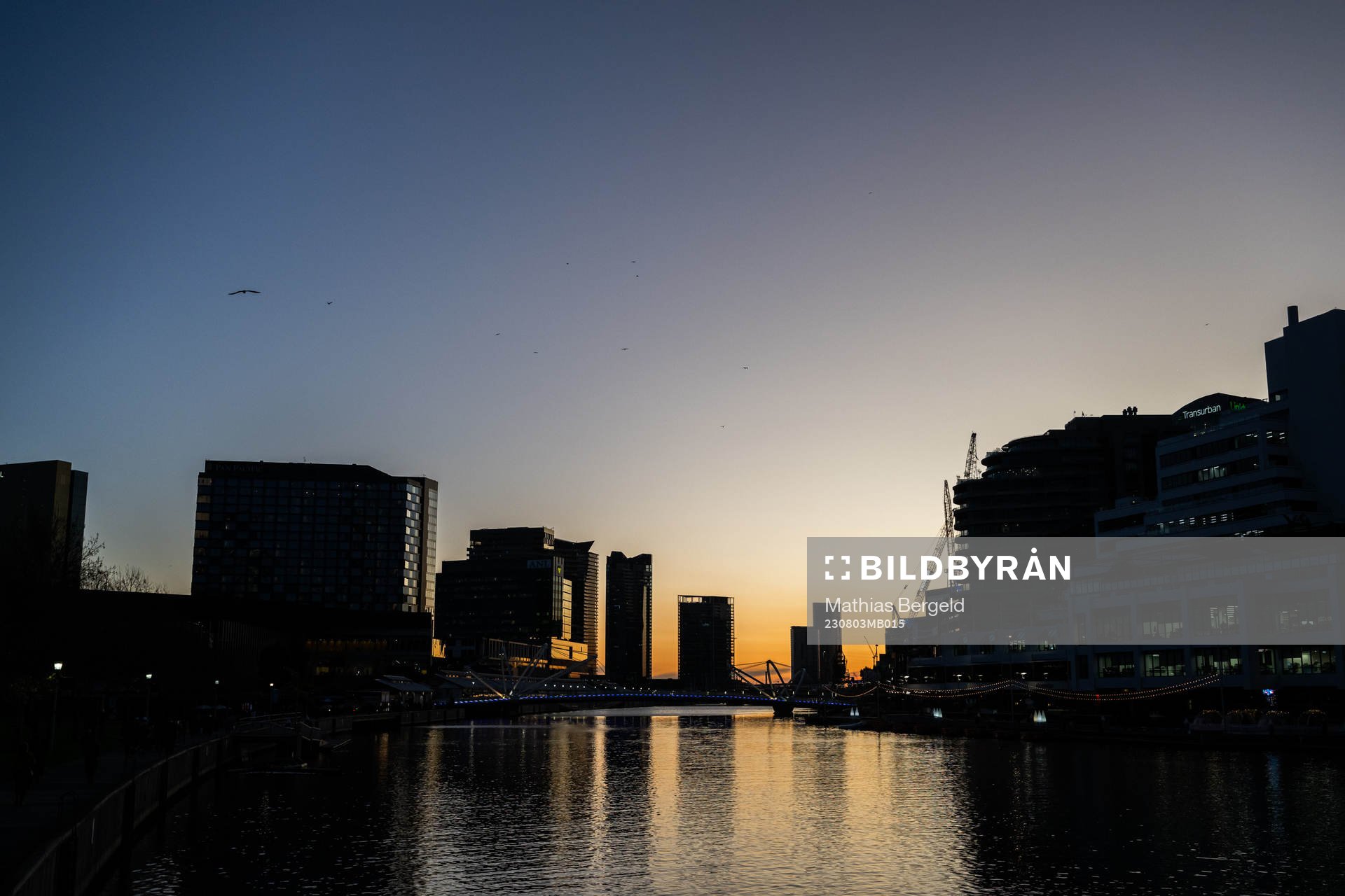 General view of the city, the River Yarra and Seafarers