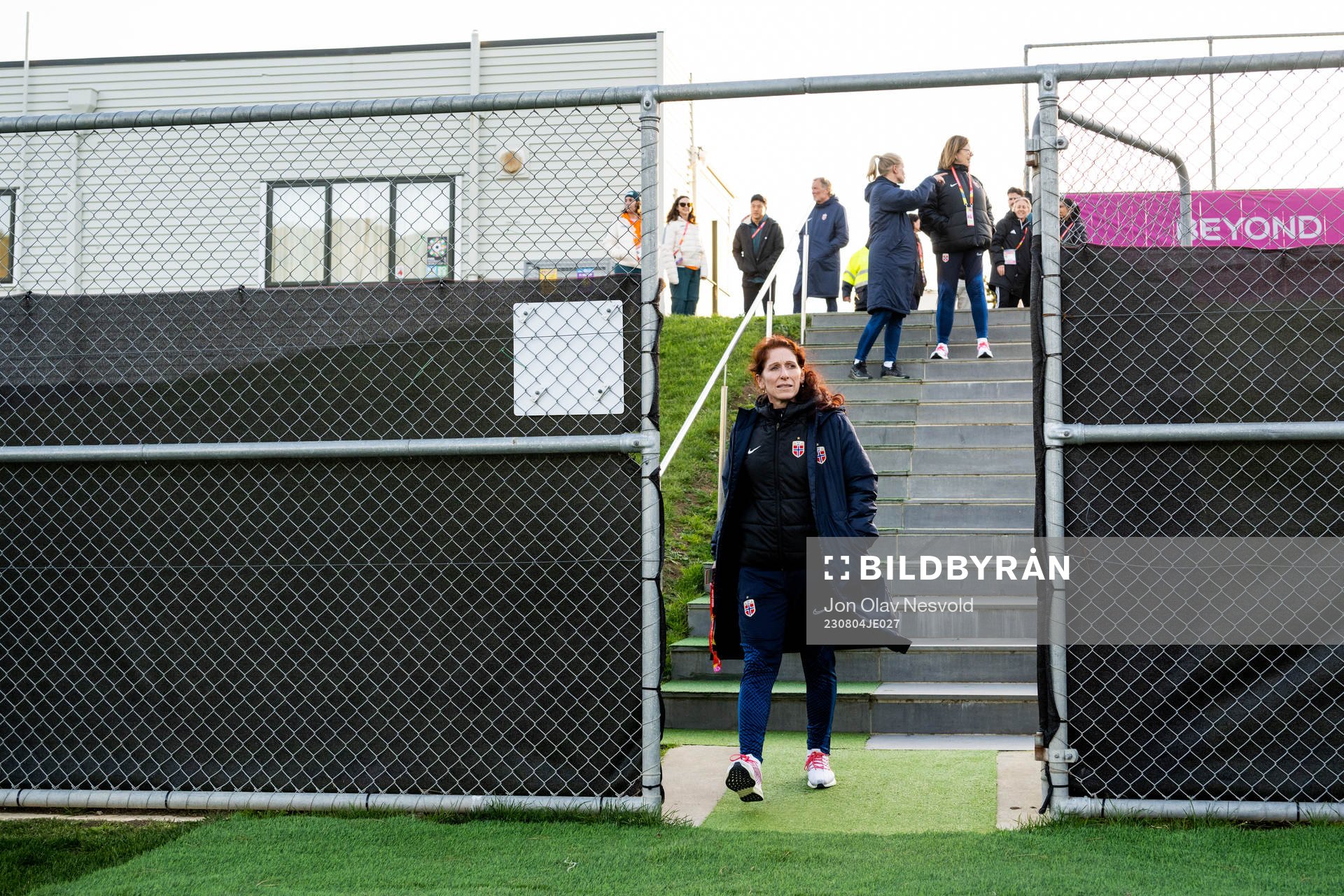 Lise Klaveness, president of the Norwegian Football Association (NFF), at a training session during the FIFA Women's World Cup on August 4, 2023 in Wellington.
