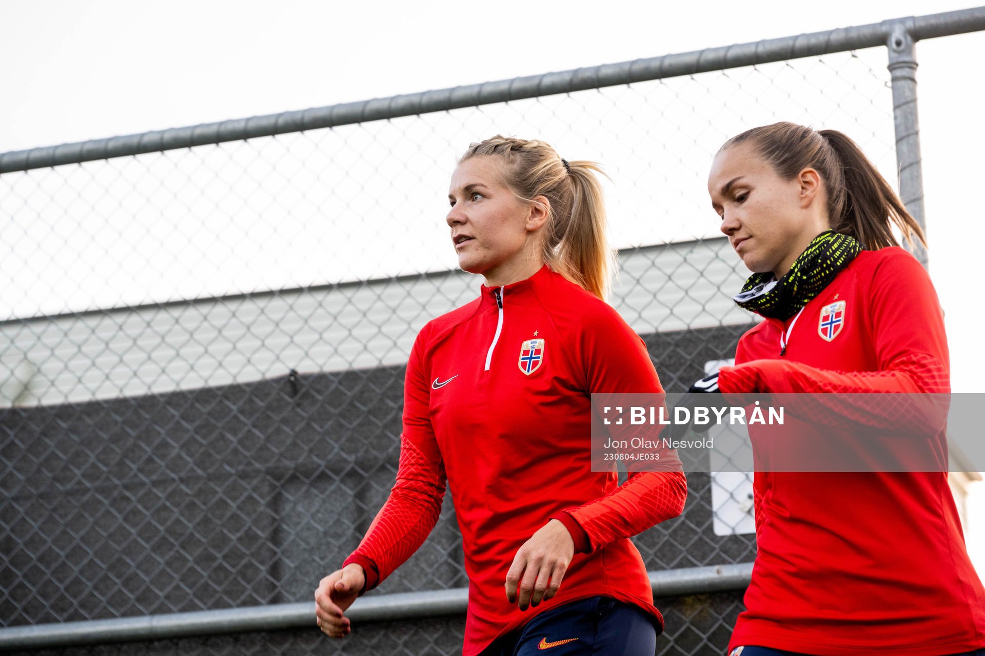 Ada Hegerberg and Guro Reiten of Norway at a training