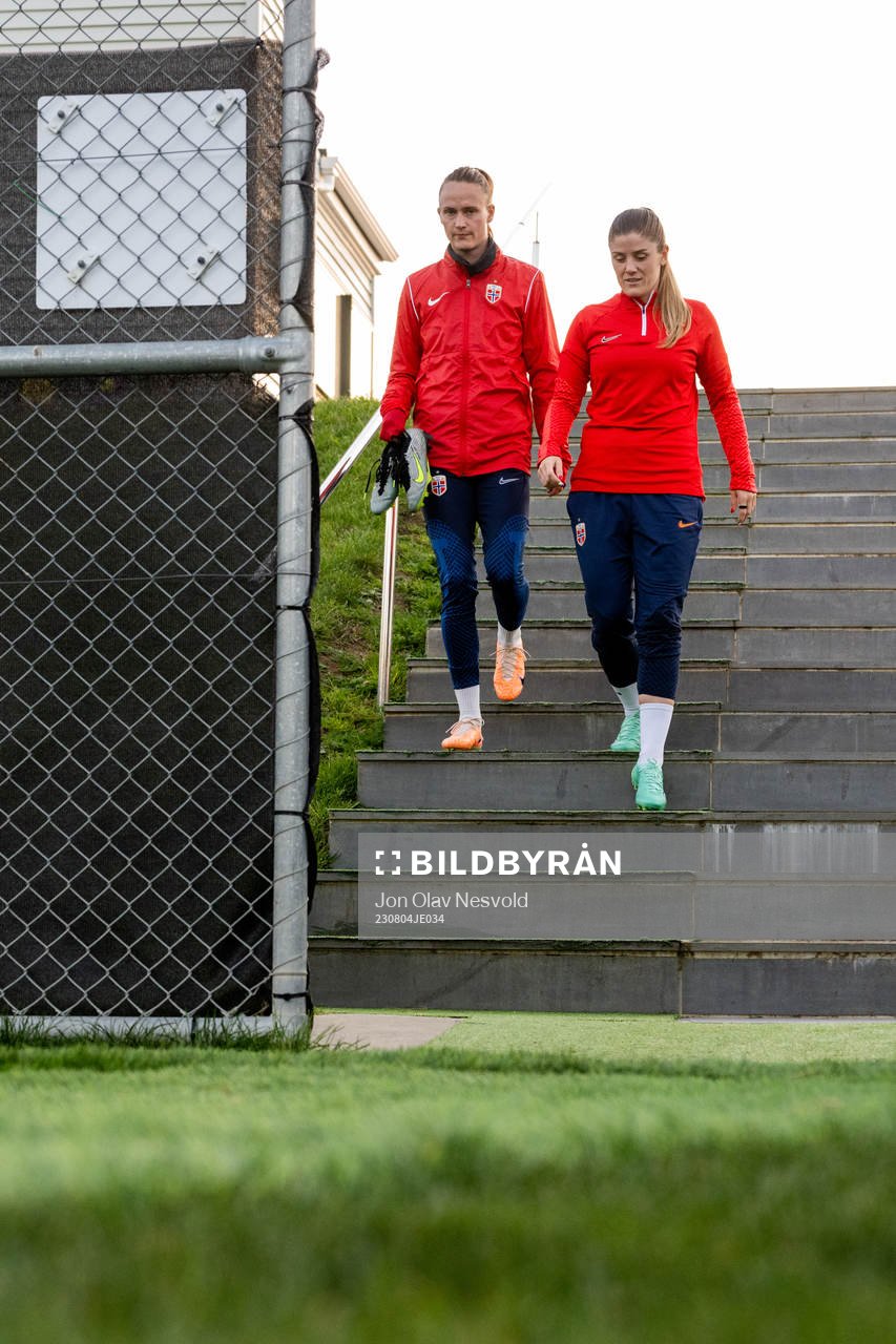 Caroline Graham Hansen and Maren Mjelde of Norway at a
