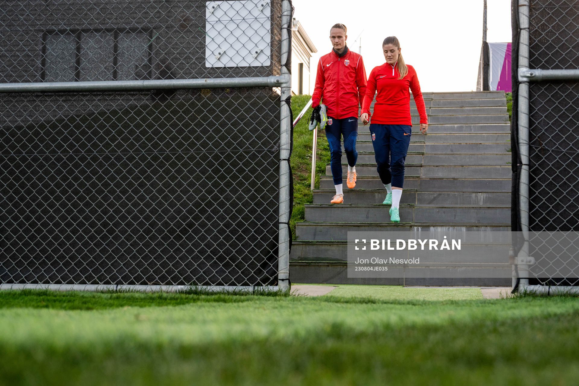 Caroline Graham Hansen and Maren Mjelde of Norway at a