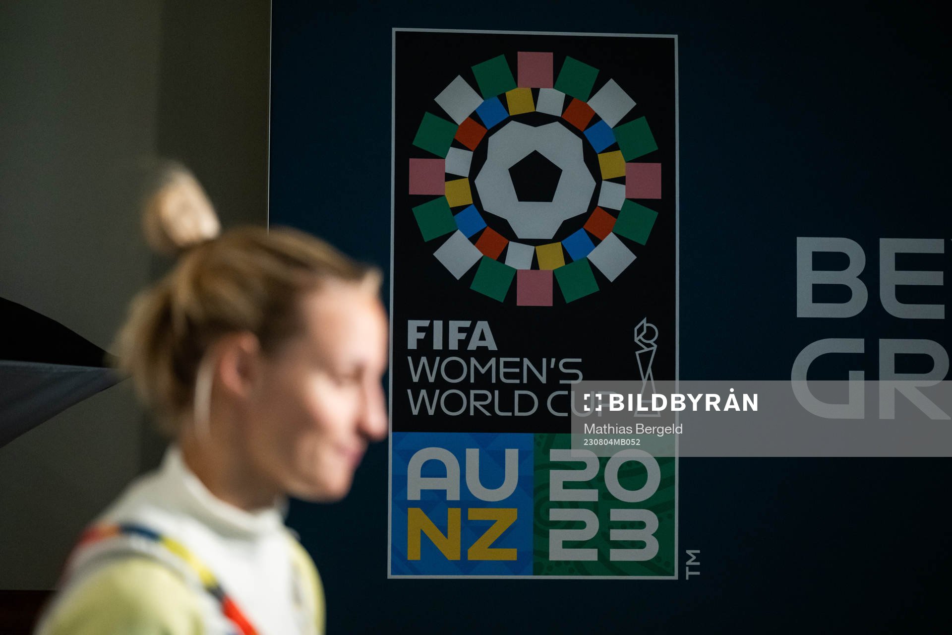 The logo for the championship is seen as Nathalie Björn of