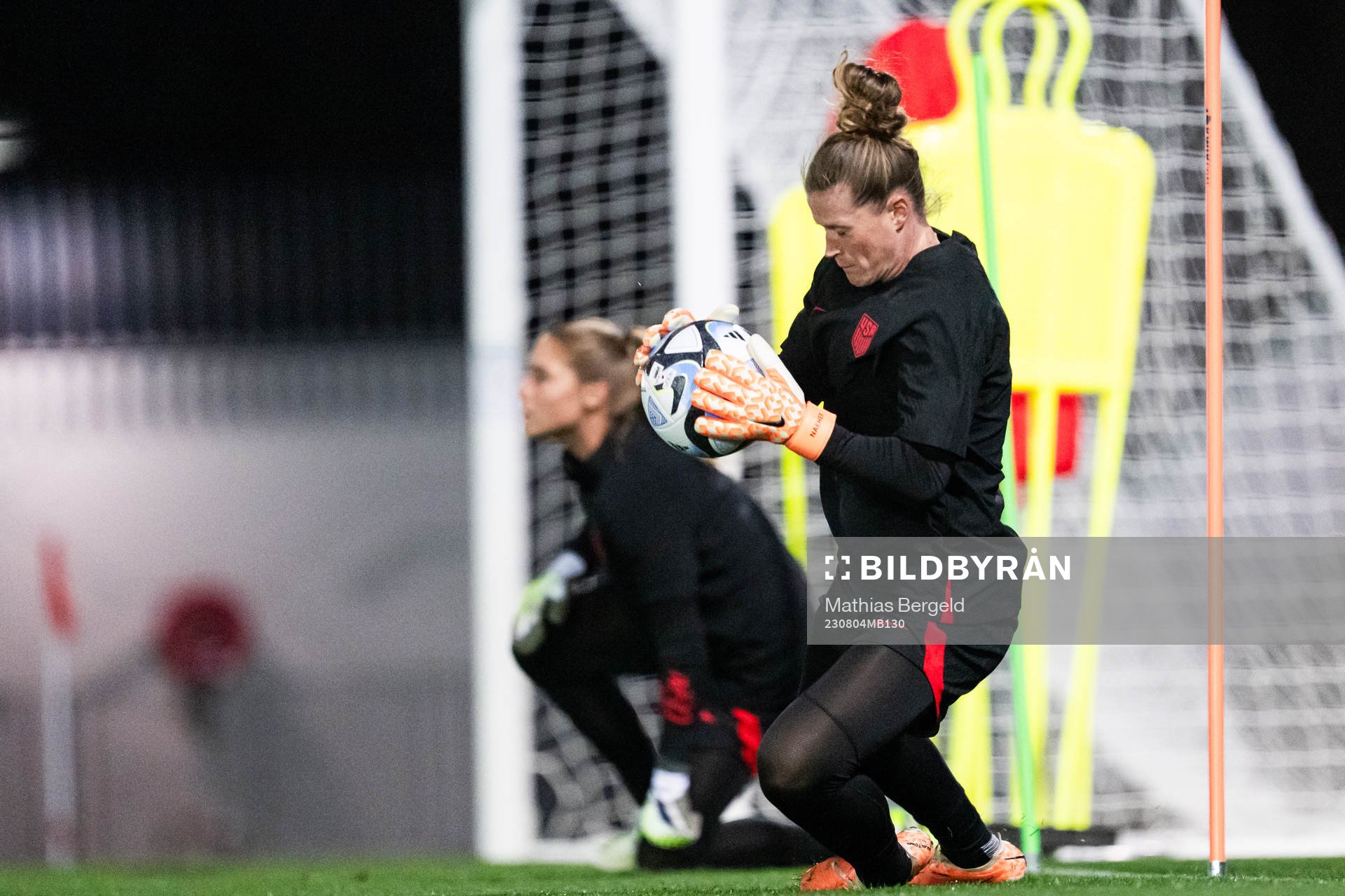 Goalkeeper Alyssa Naeher at a training session with the