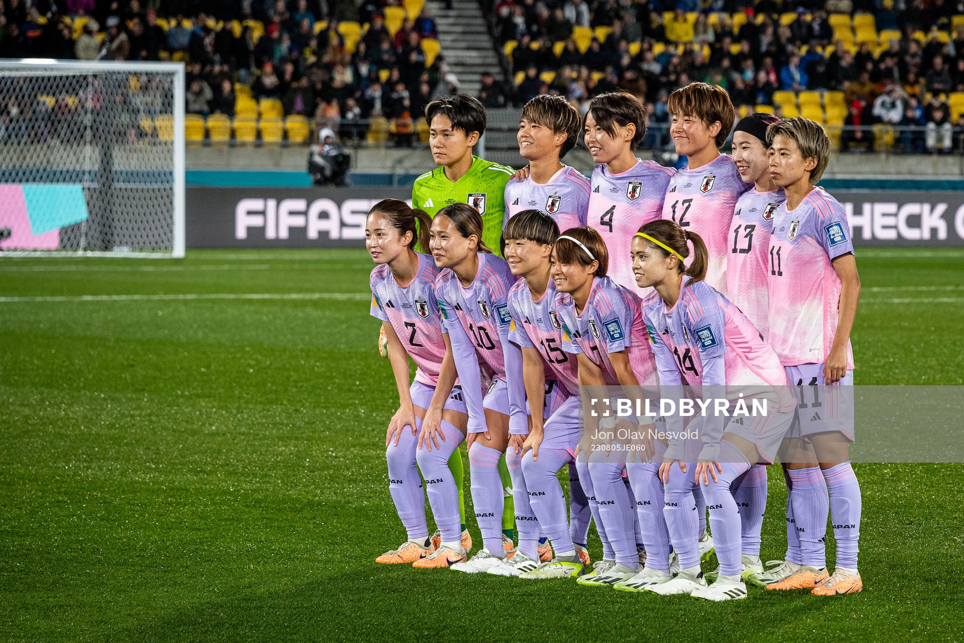 The starting eleven of Japan pose for a team photo ahead of the FIFA Women's World Cup round of 16 match between Japan and Norway on August 5, 2023 in Wellington.