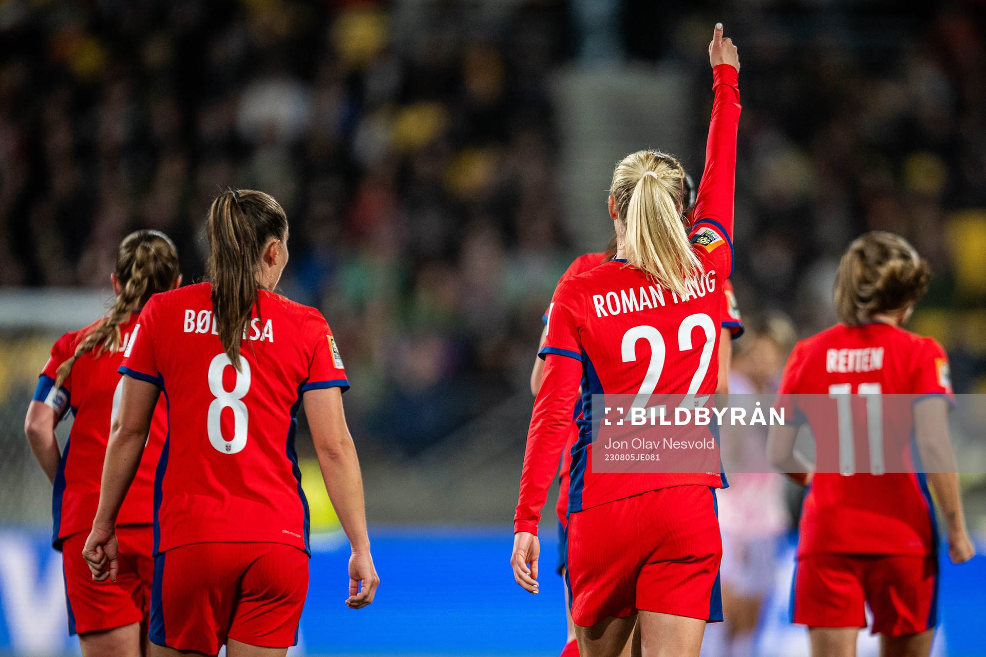 Sophie Román Haug of Norway celebrates after 1-1 during the FIFA Women's World Cup round of 16 match between Japan and Norway on August 5, 2023 in Wellington.