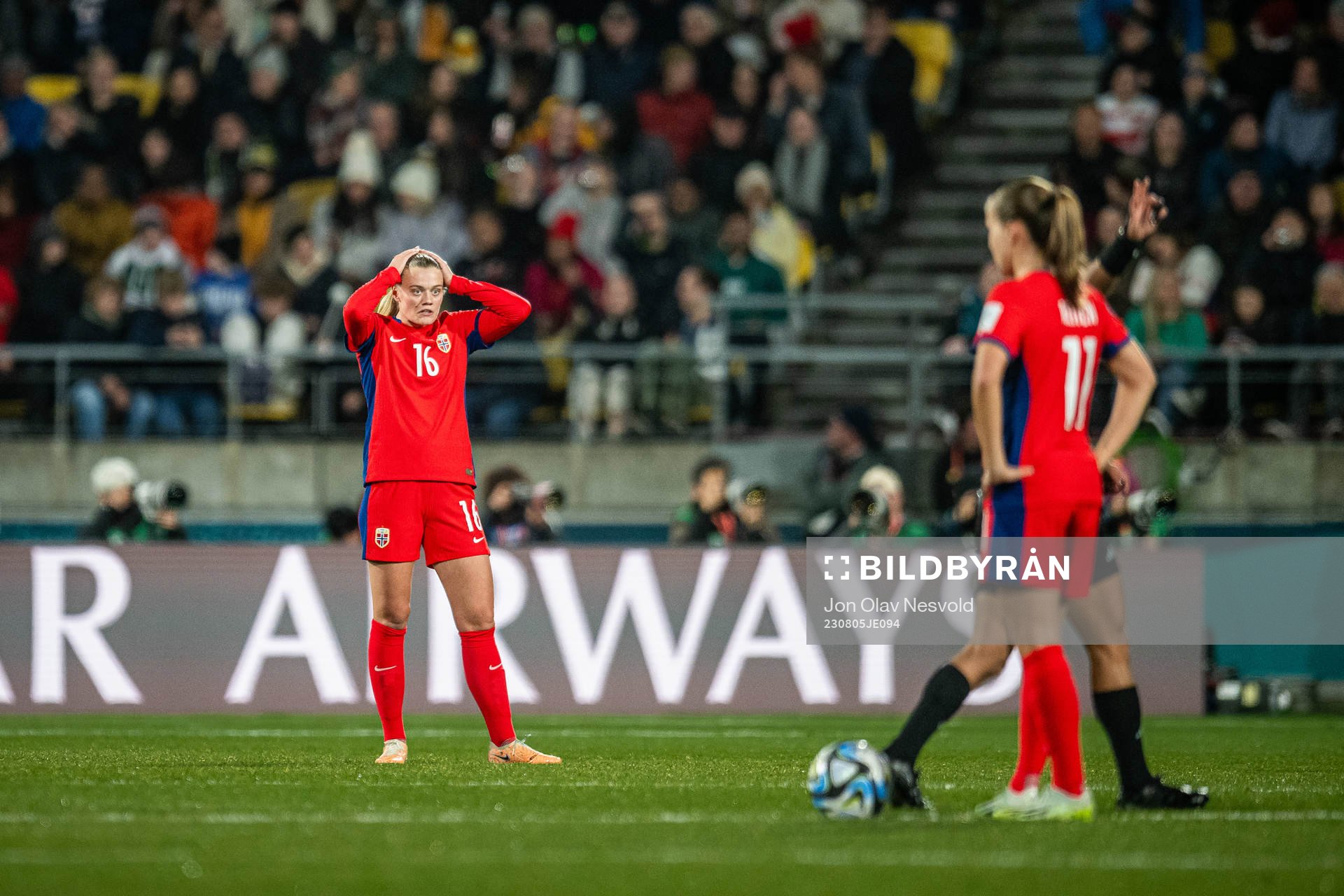 Mathilde Harviken of Norway looks dejected