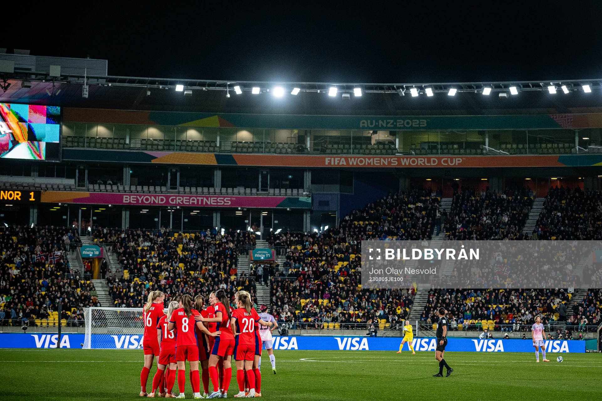 Players of Norway celebrate after 1-1 during the FIFA Women's World Cup round of 16 match between Japan and Norway on August 5, 2023 in Wellington.