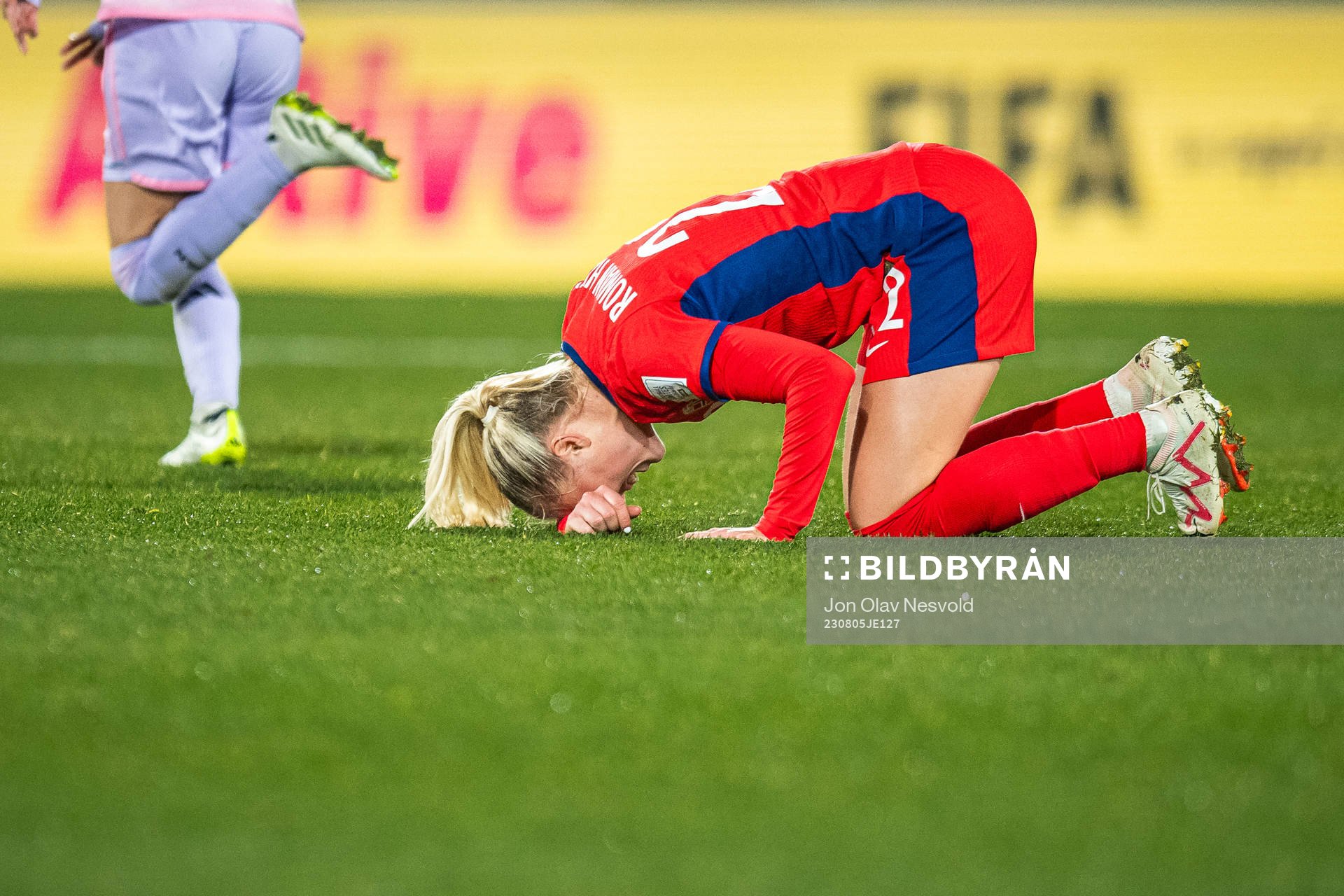 Sophie Román Haug of Norway in pain