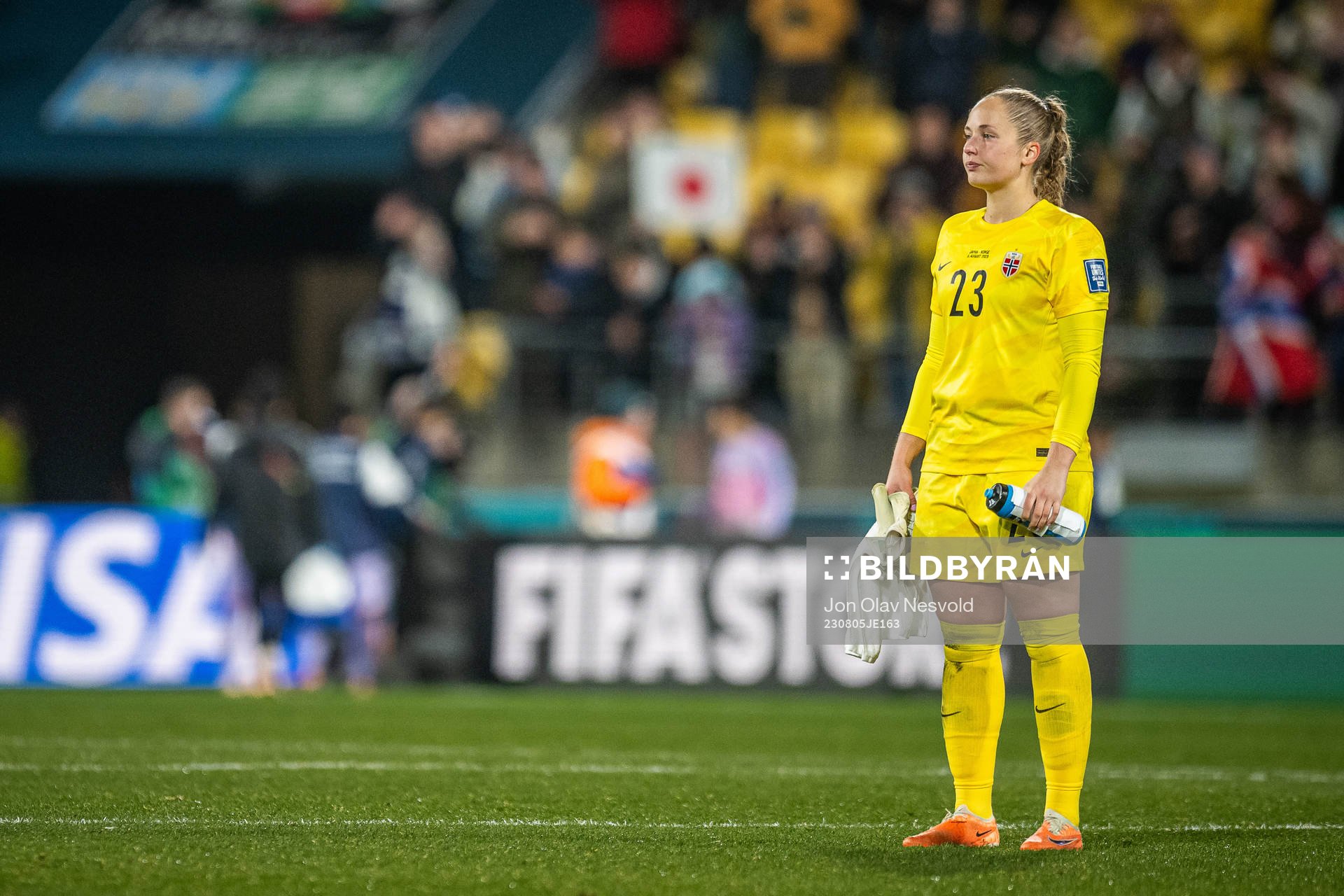Goalkeeper Aurora Mikalsen of Norway looks dejected