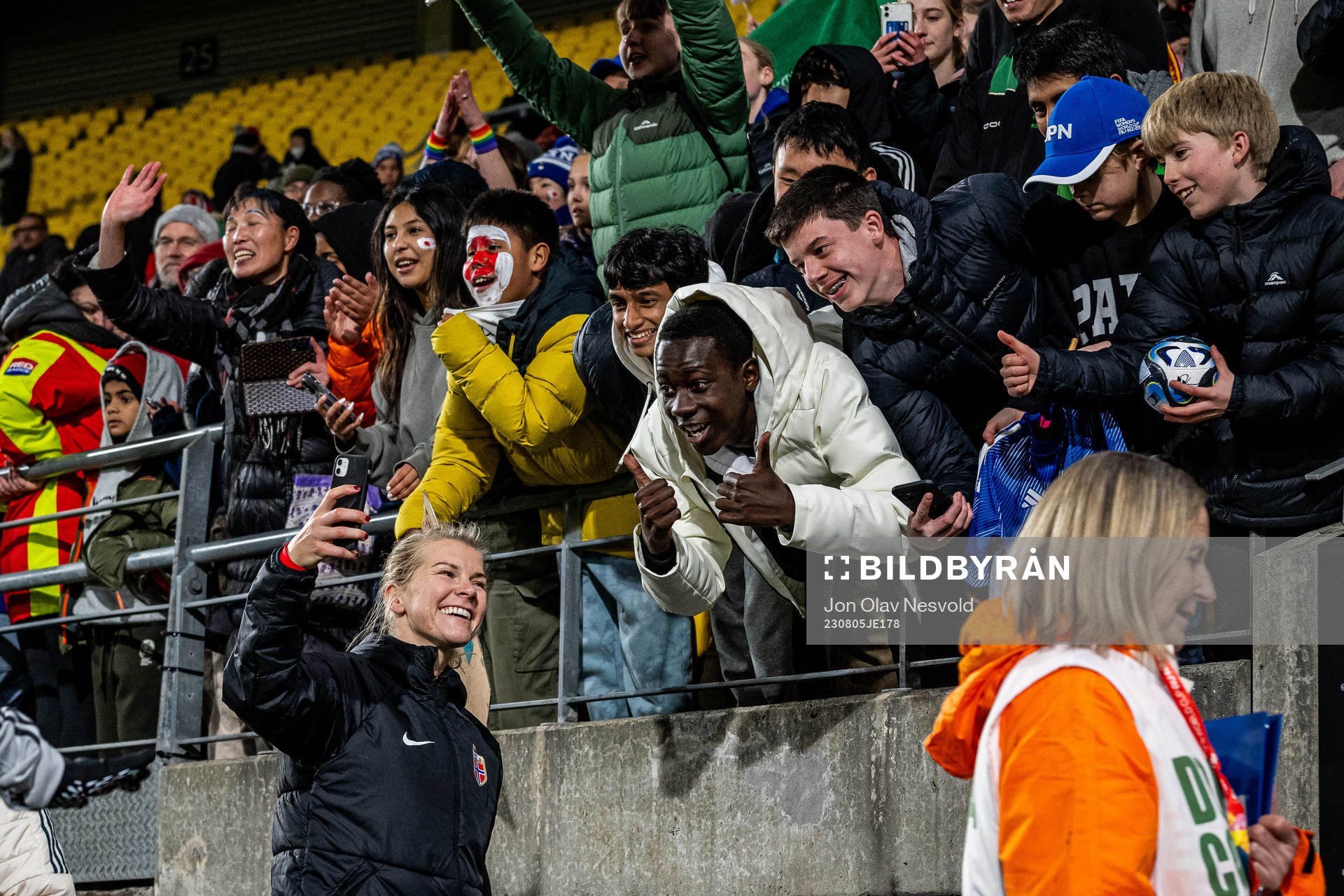 Ada Hegerberg of Norway takes a selfie with supporters