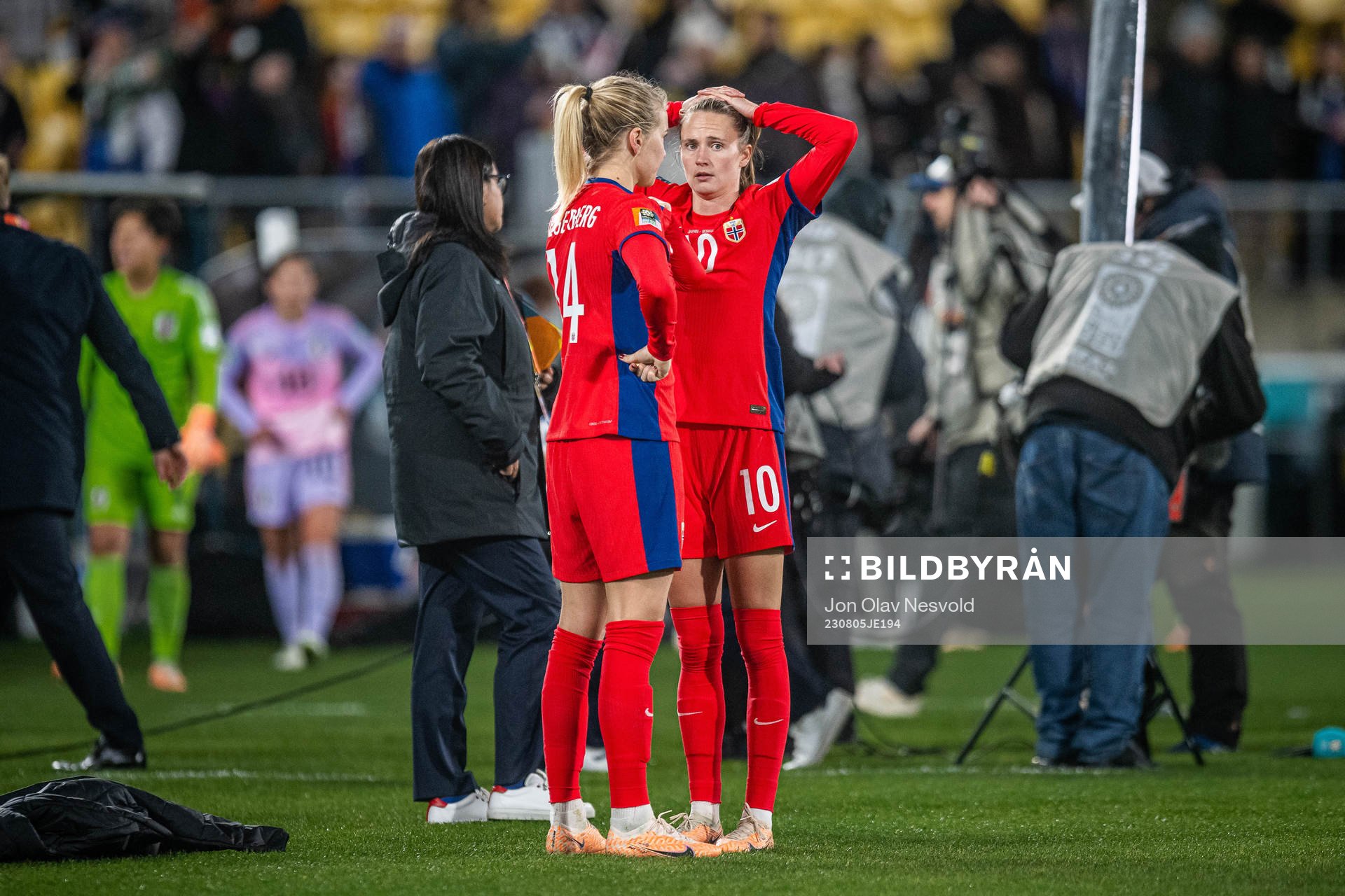 Ada Hegerberg and Caroline Graham Hansen of Norway look
