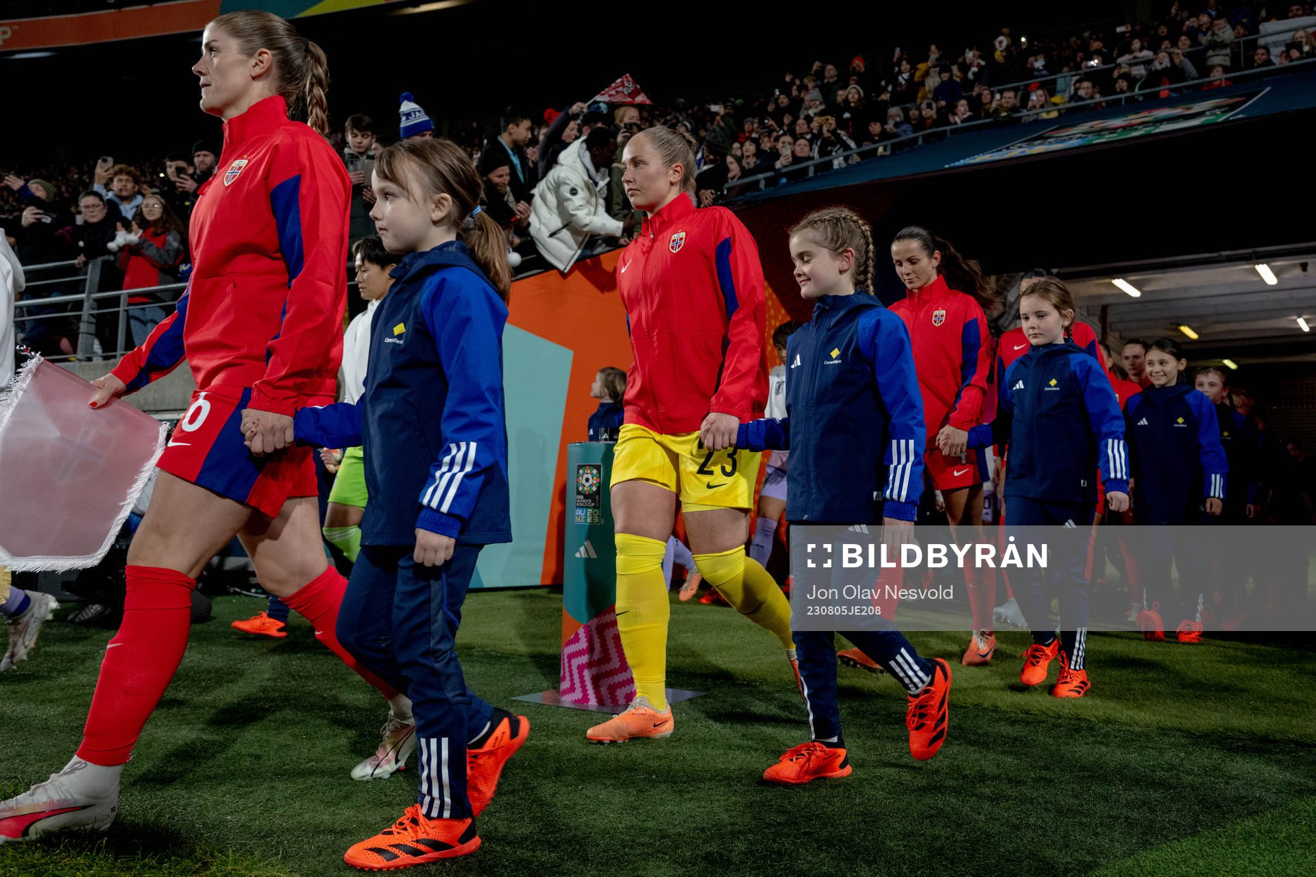 Goalkeeper Aurora Mikalsen of Norway enters the pitch