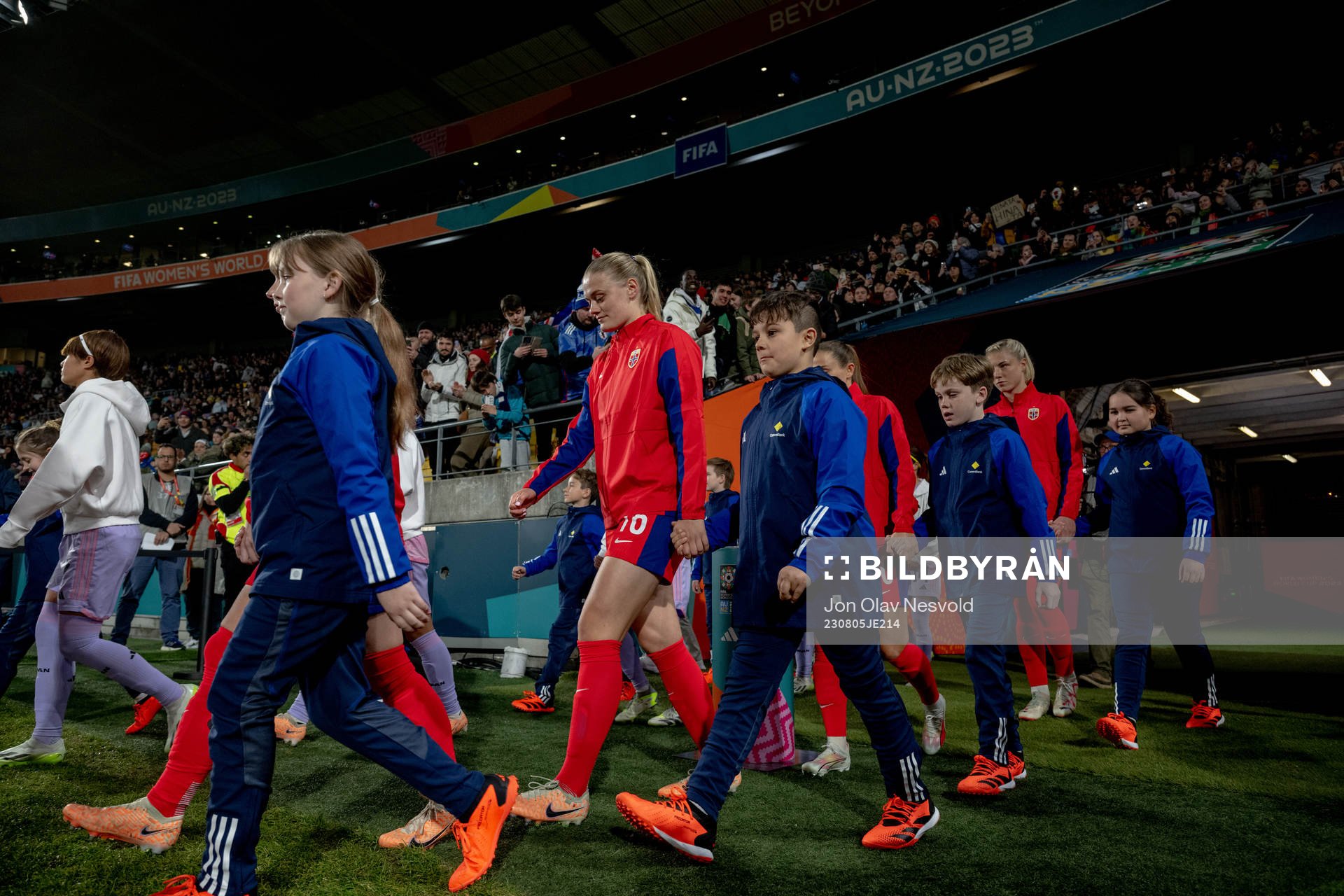 Mathilde Harviken of Norway enters the pitch